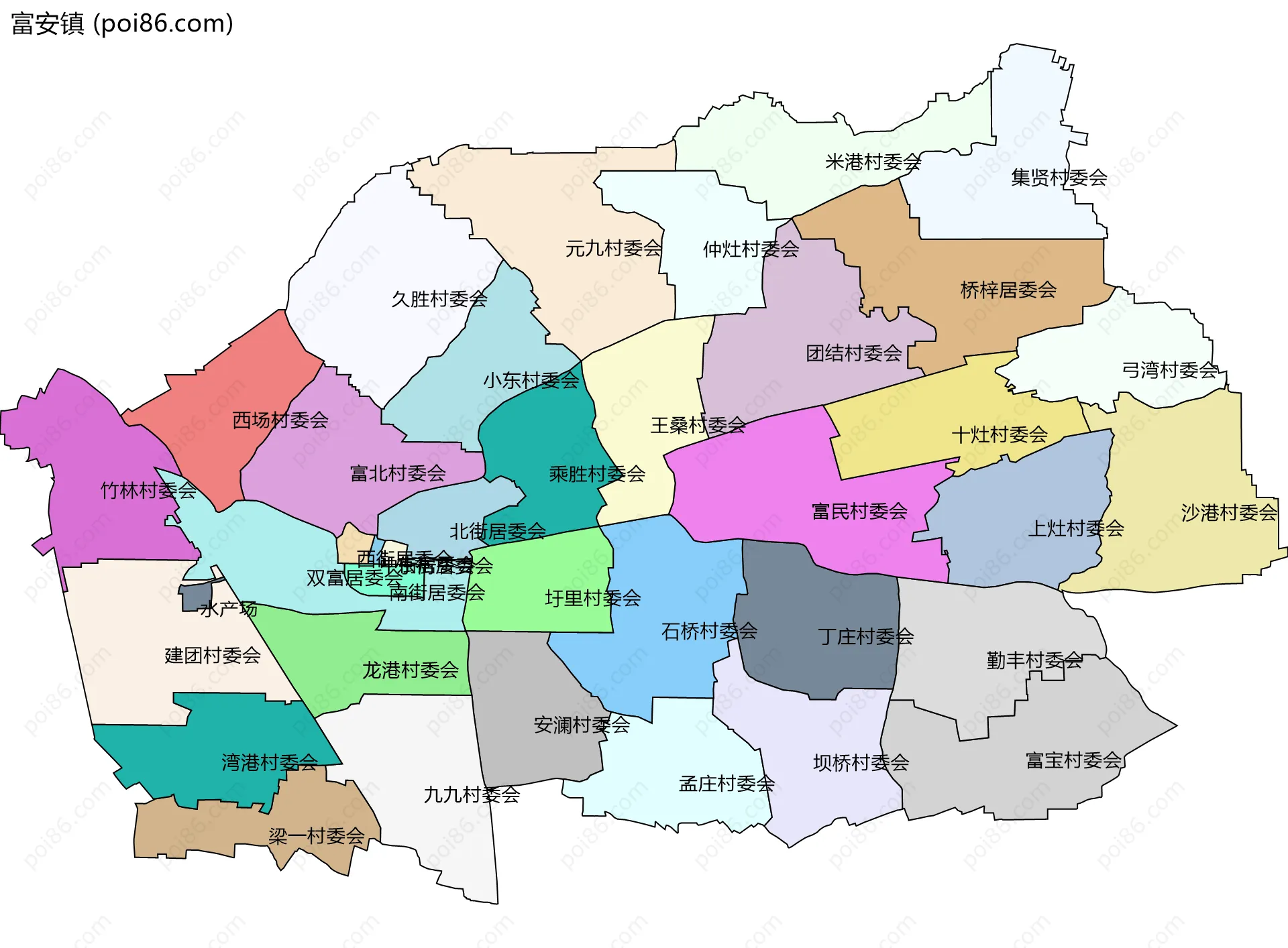 富安镇边界地图(五级行政区划)