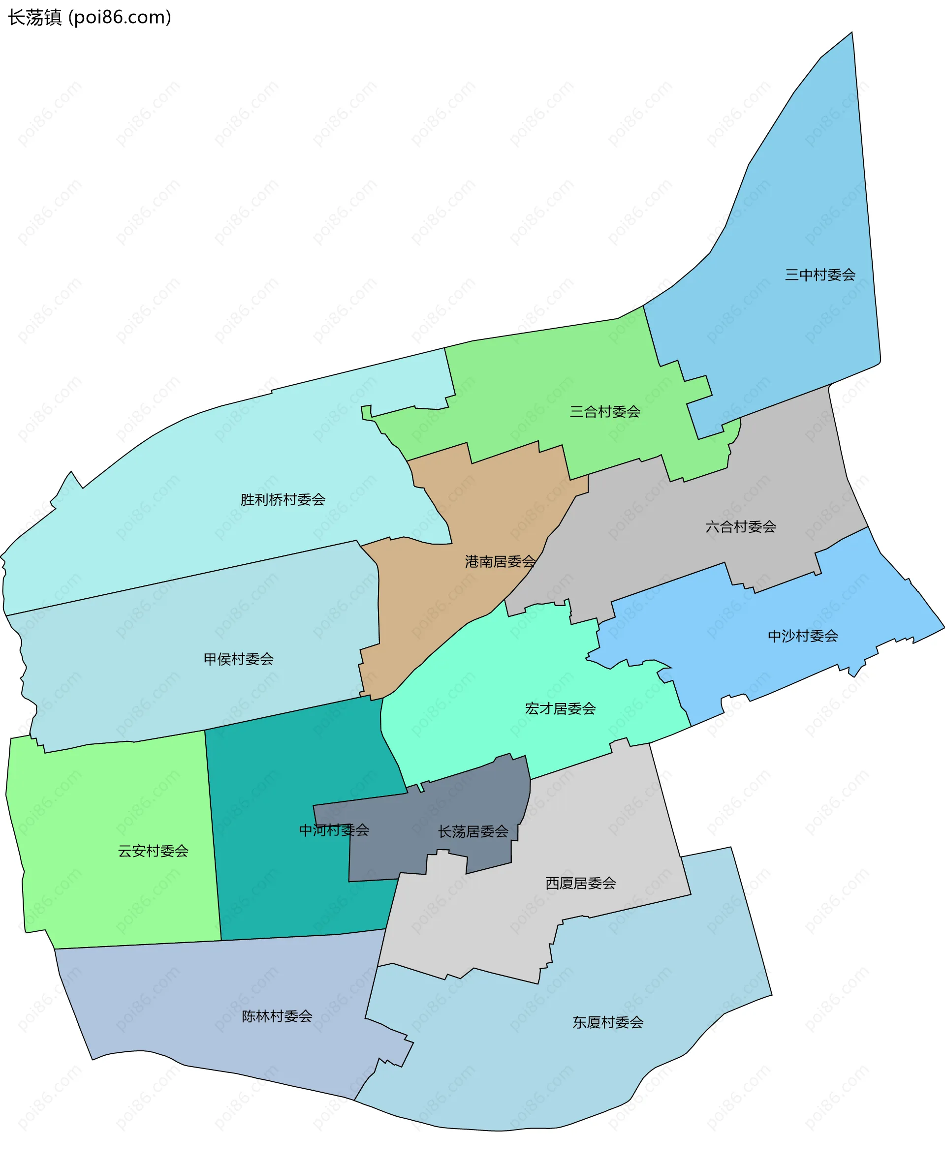 长荡镇边界地图(五级行政区划)