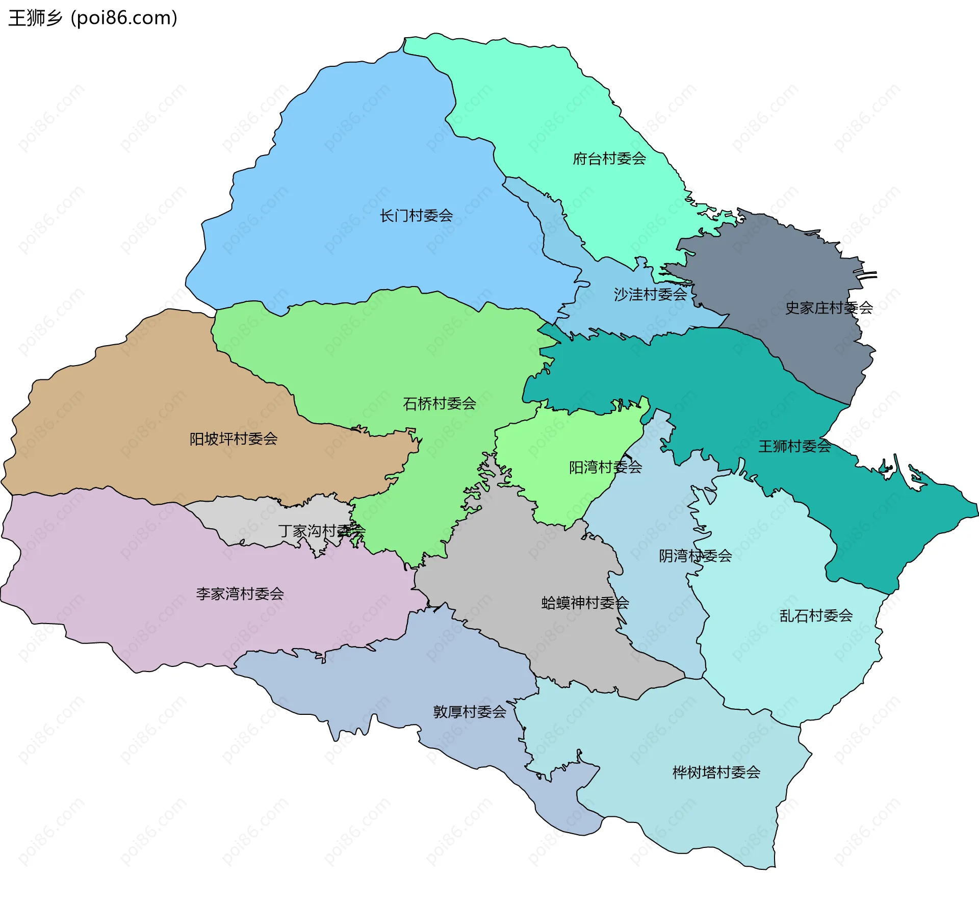 王狮乡边界地图(五级行政区划)