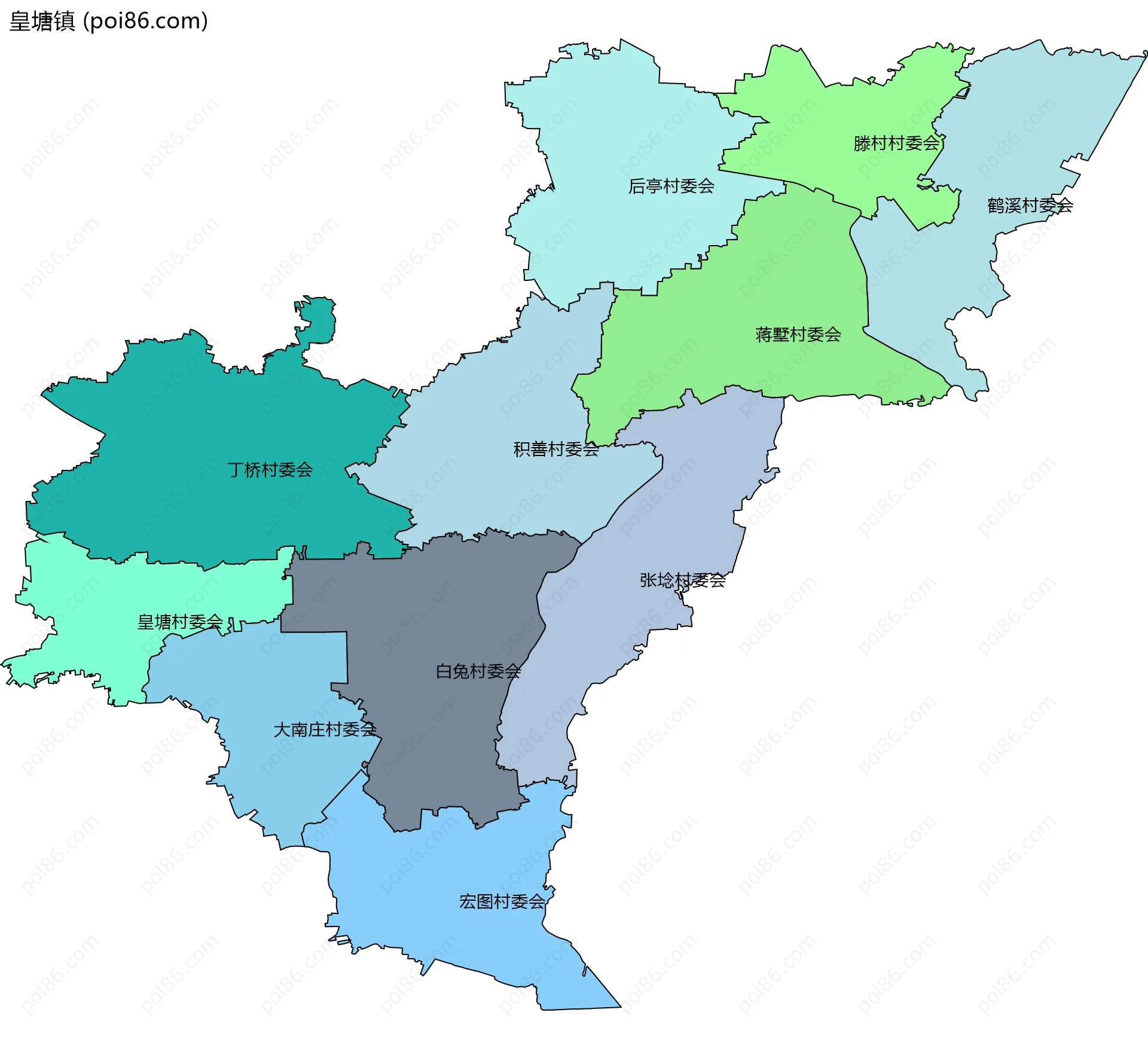 皇塘镇边界地图(五级行政区划)