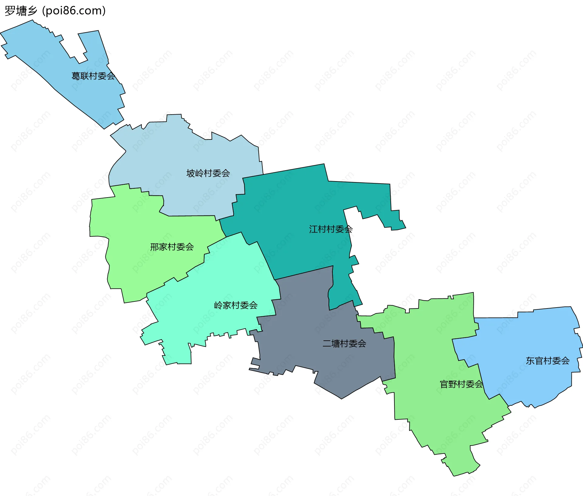 罗塘乡边界地图(五级行政区划)