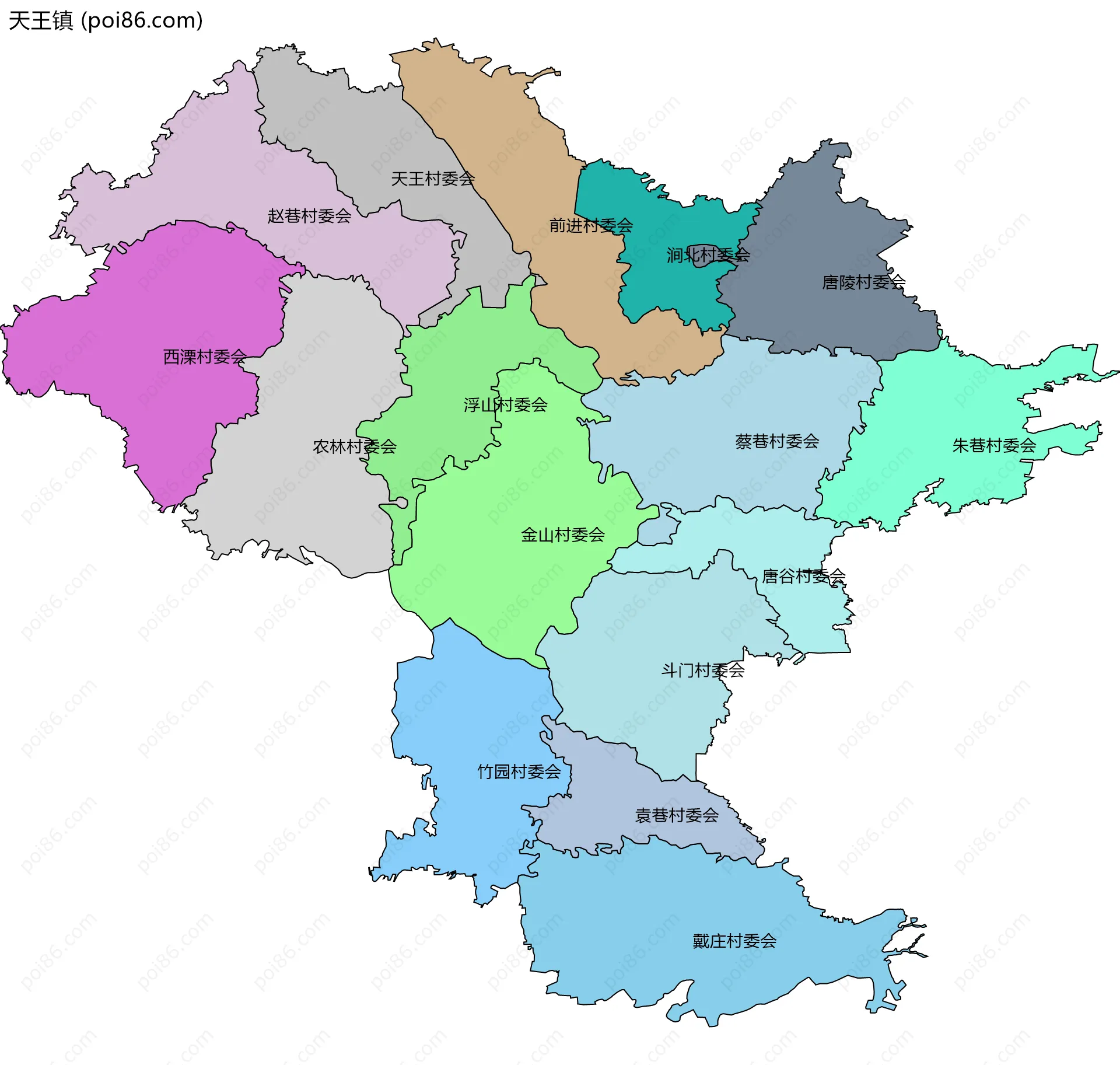 天王镇边界地图(五级行政区划)