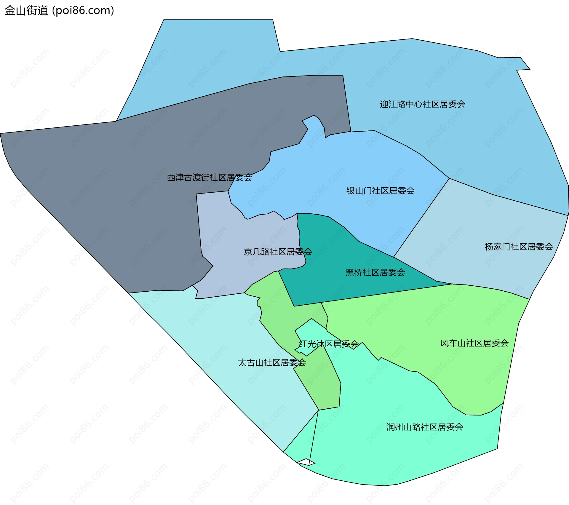 金山街道边界地图(五级行政区划)