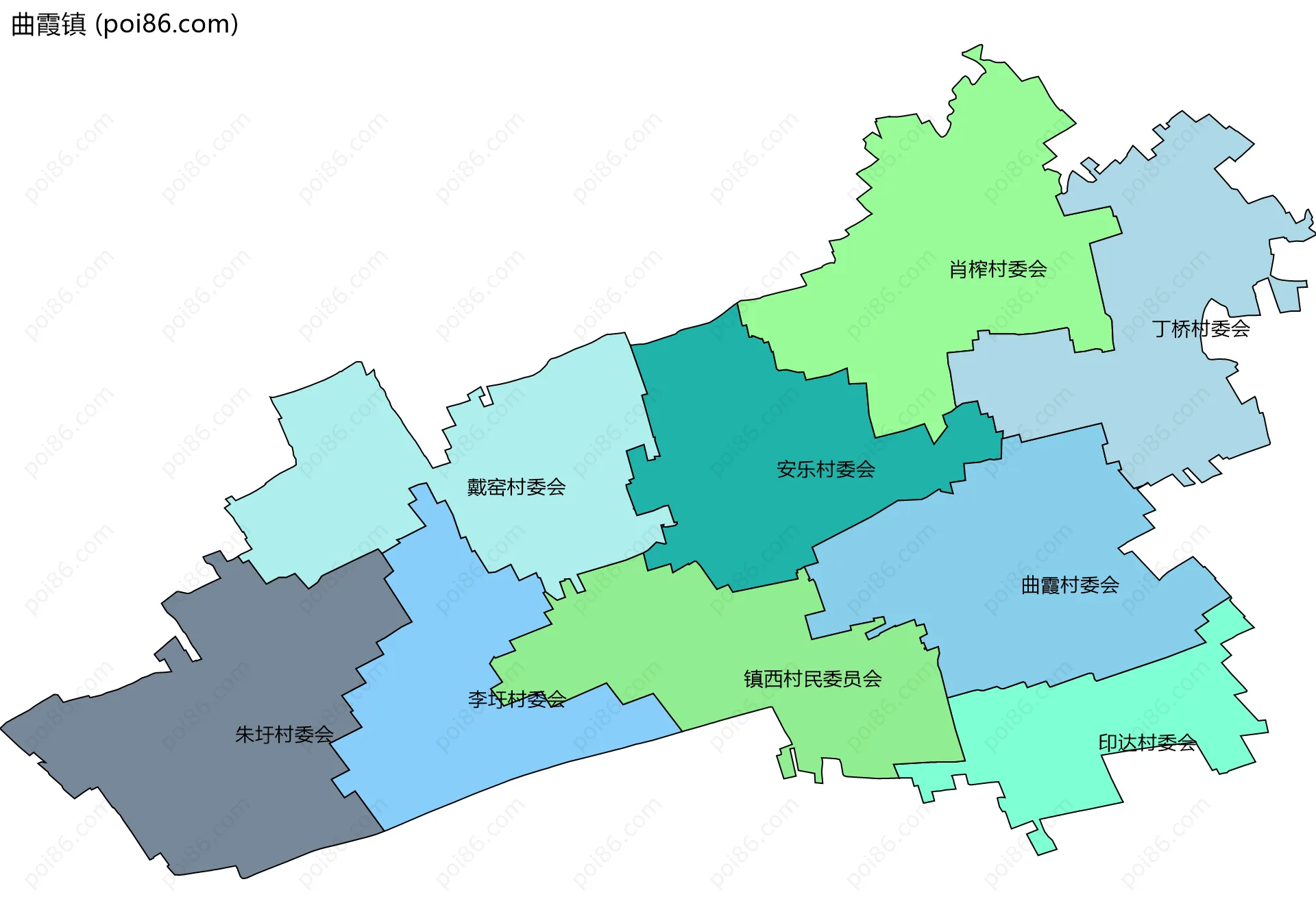 曲霞镇边界地图(五级行政区划)