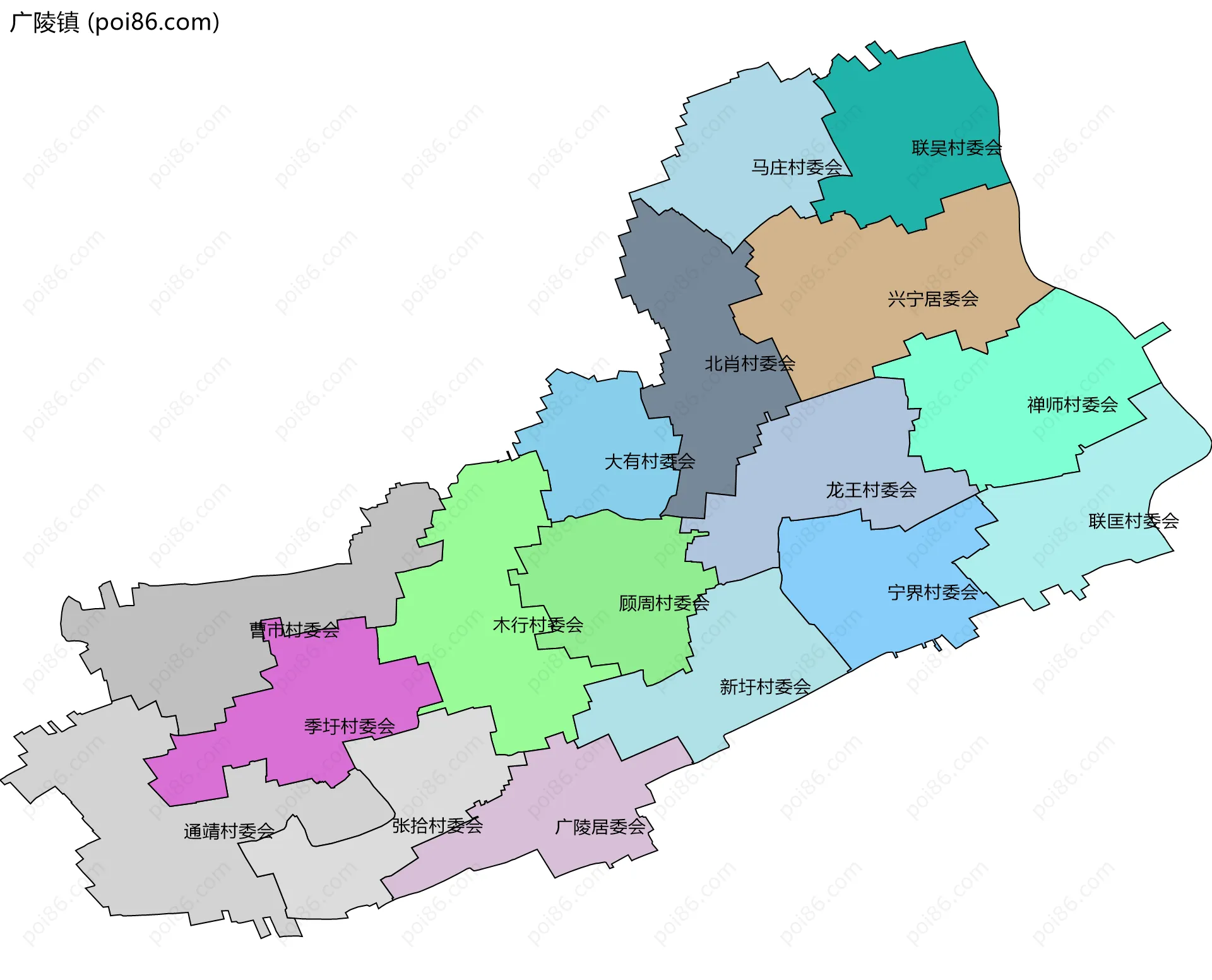 广陵镇边界地图(五级行政区划)