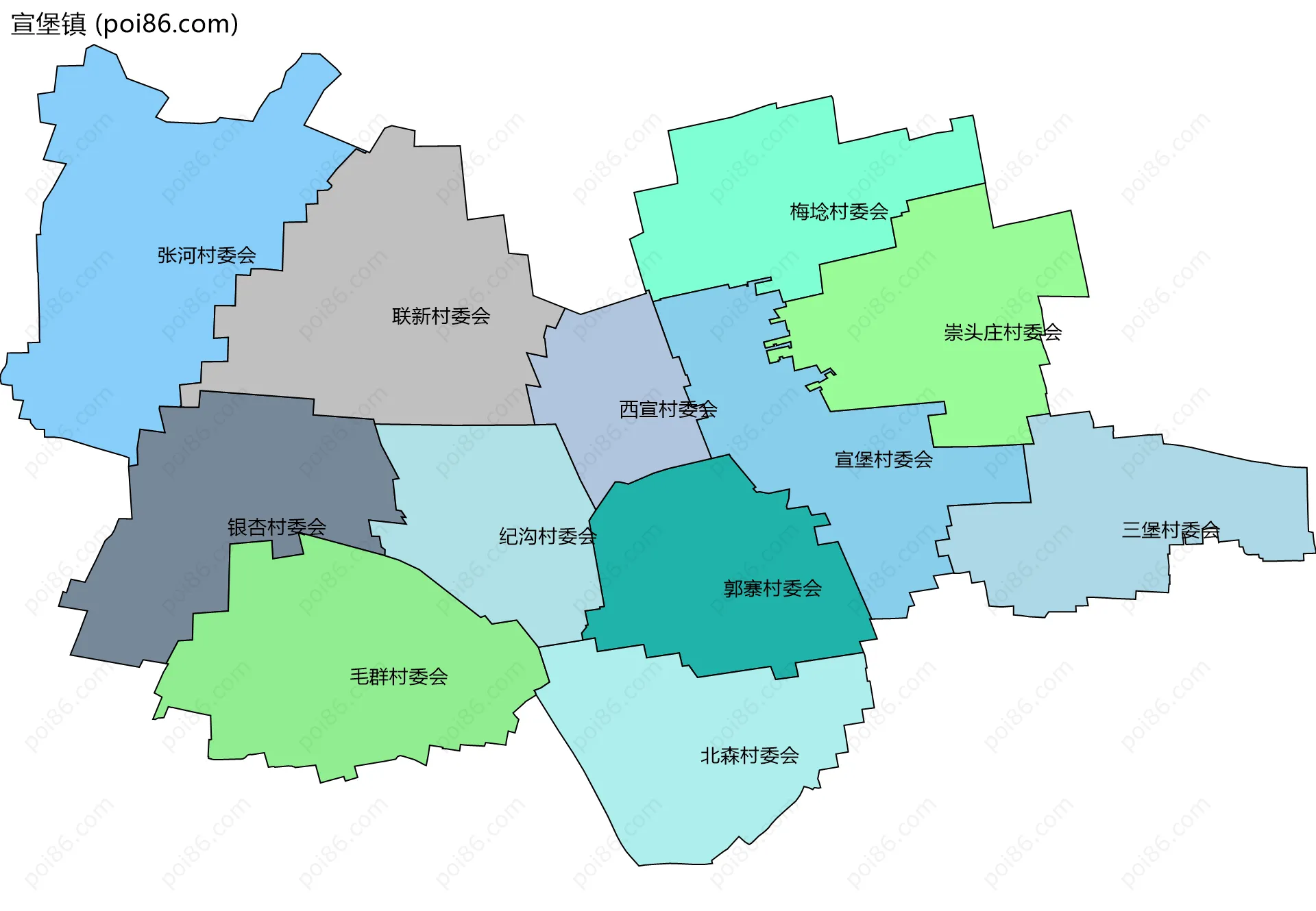 宣堡镇边界地图(五级行政区划)