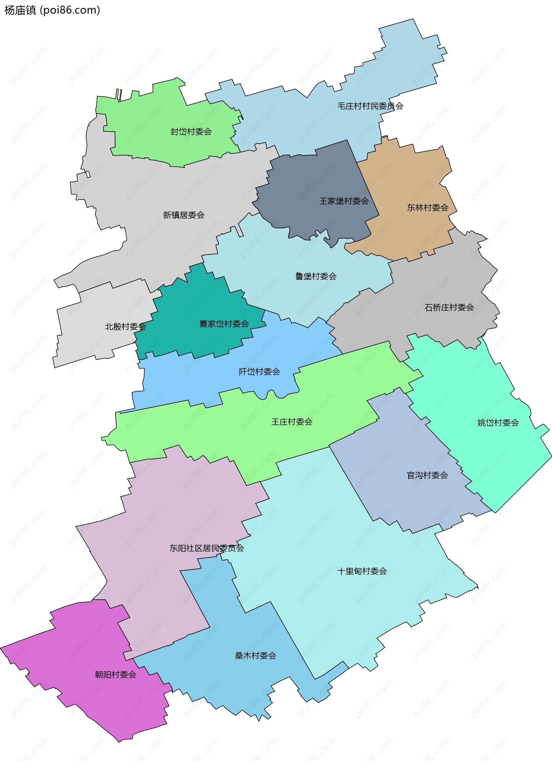 杨庙镇边界地图(五级行政区划)