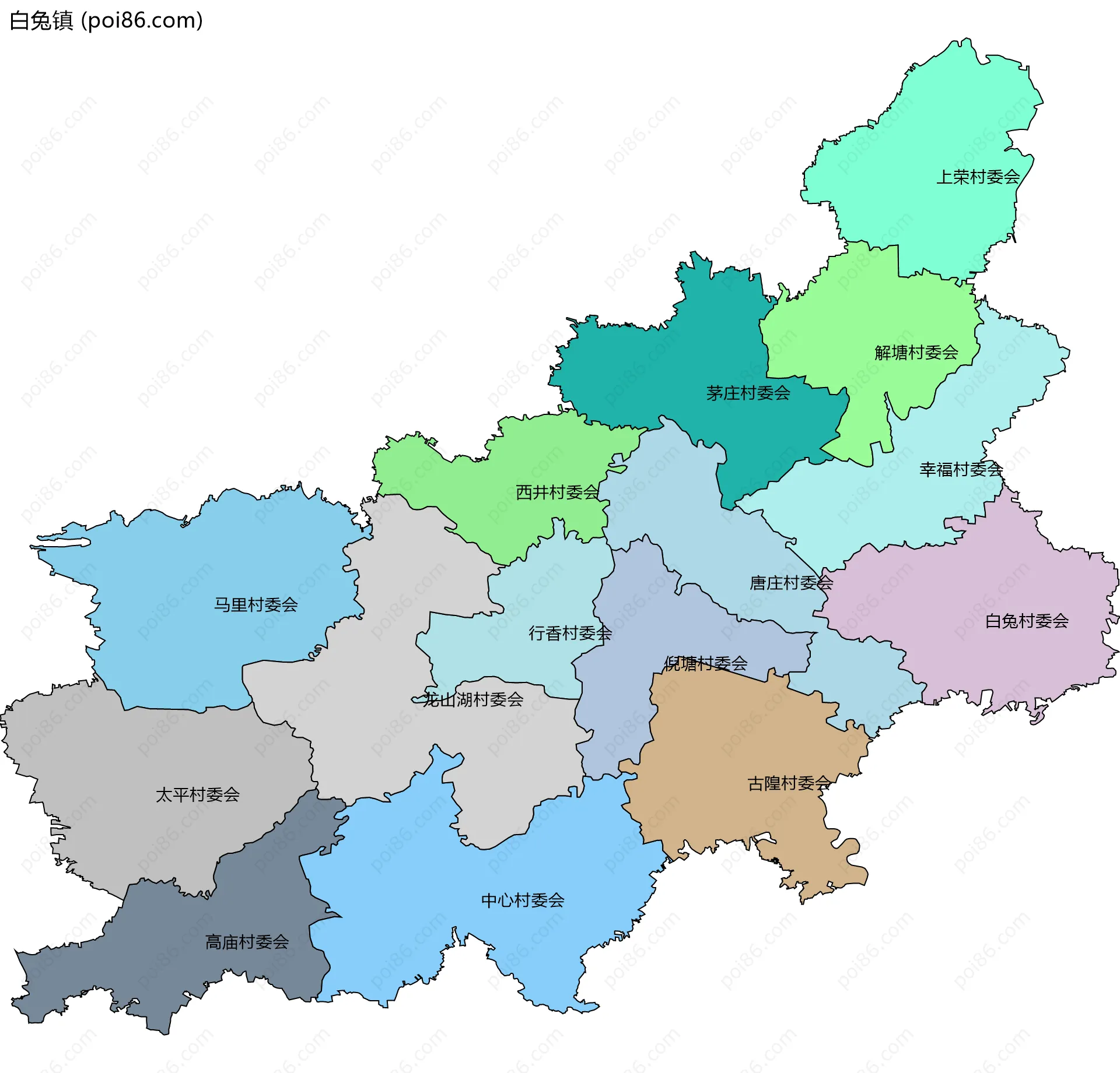 白兔镇边界地图(五级行政区划)