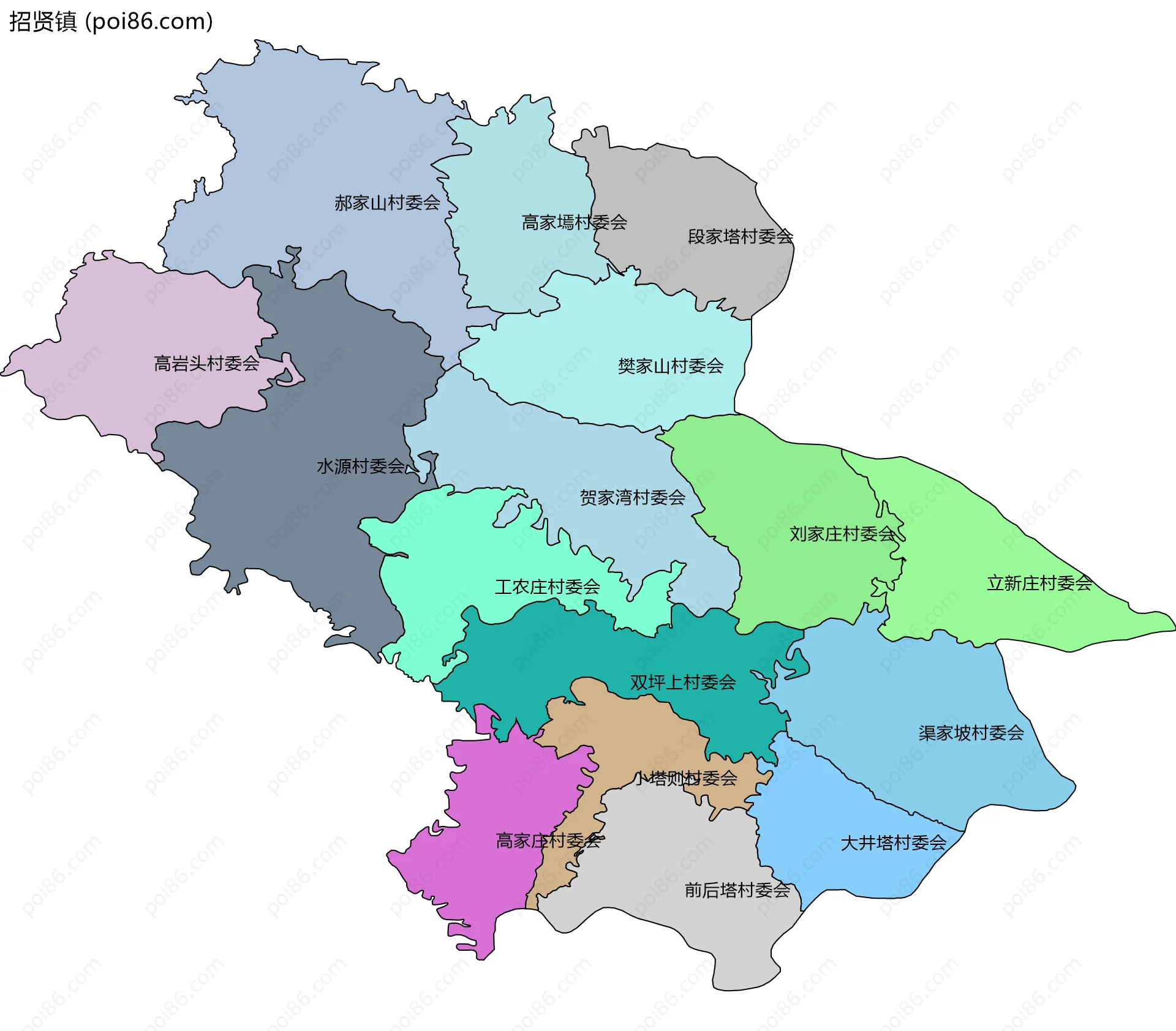 招贤镇边界地图(五级行政区划)
