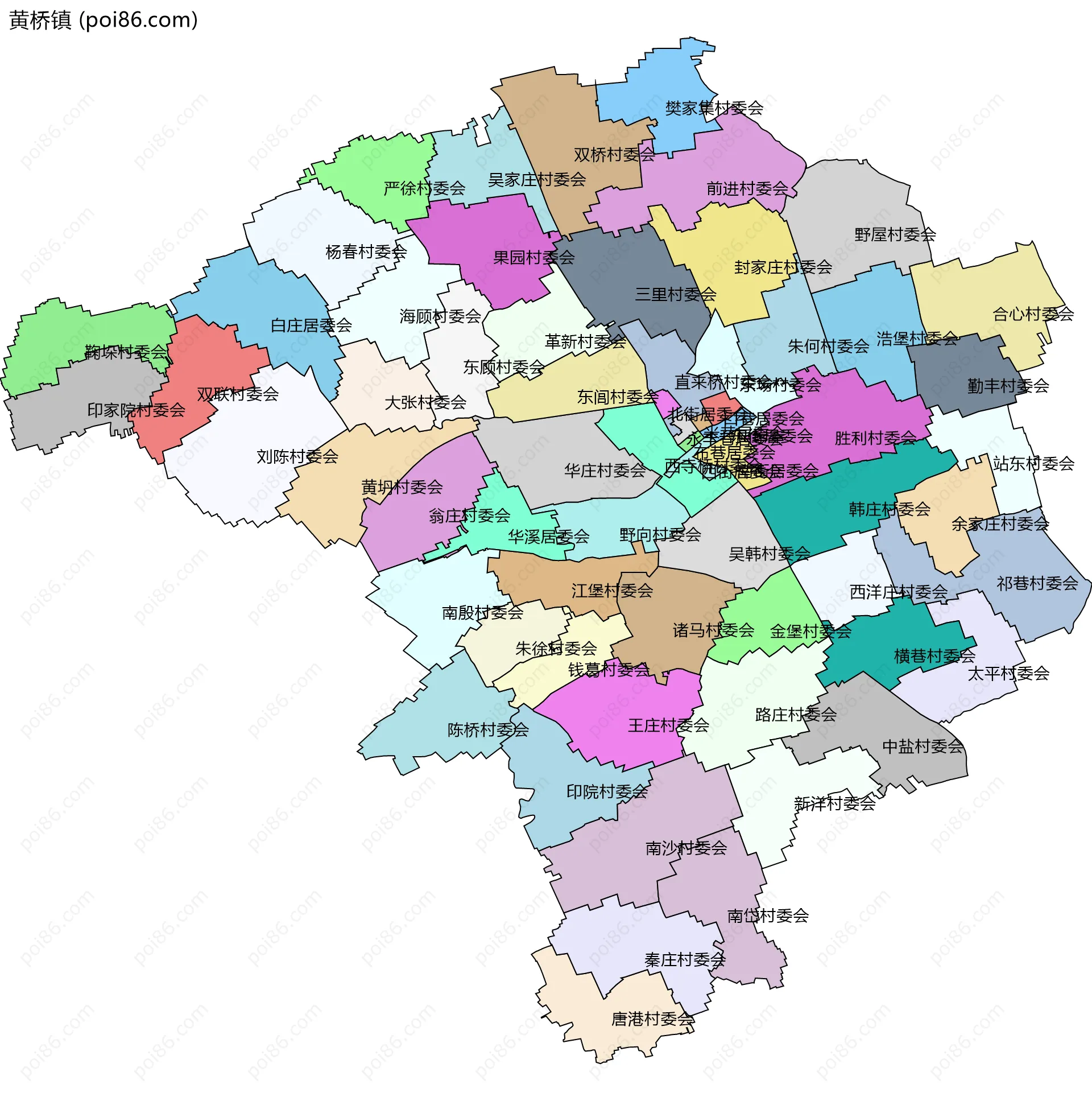 黄桥镇边界地图(五级行政区划)
