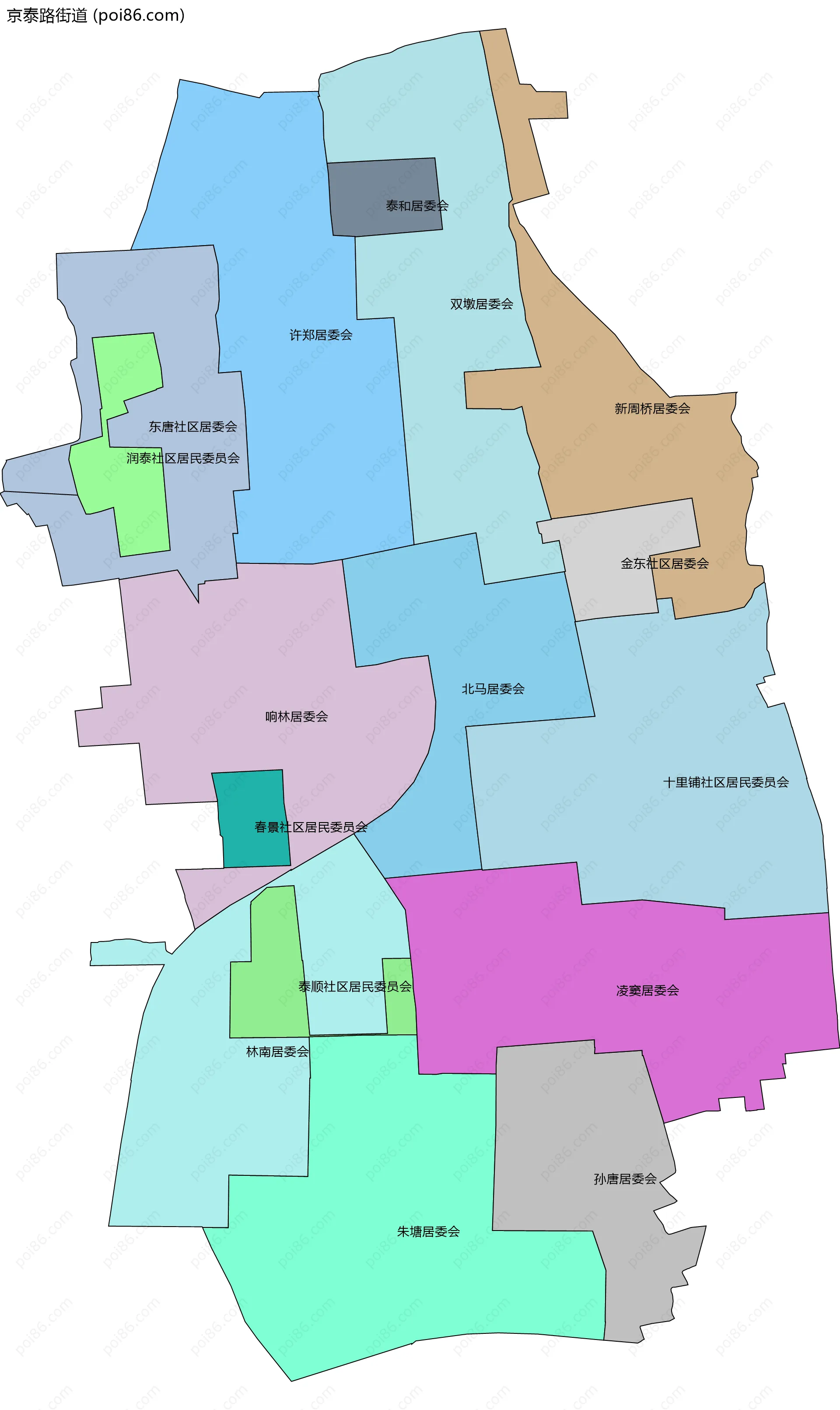 京泰路街道边界地图(五级行政区划)