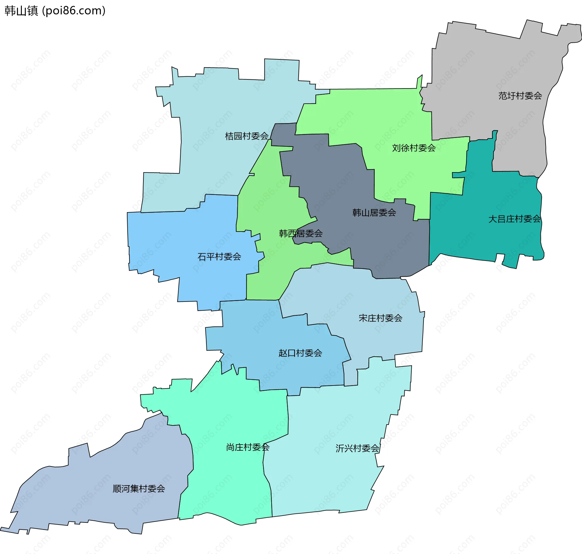 韩山镇边界地图(五级行政区划)