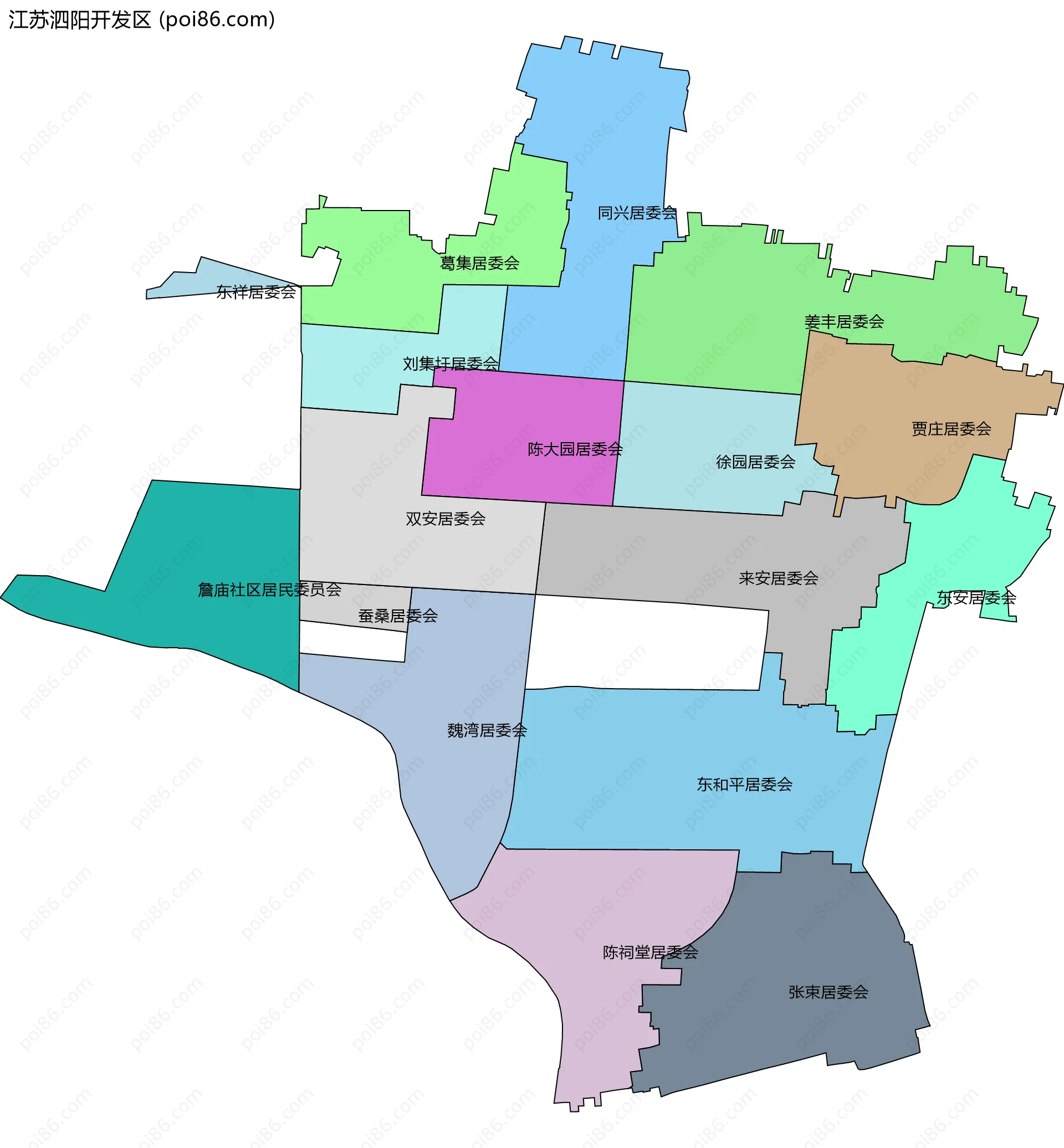 江苏泗阳开发区边界地图(五级行政区划)