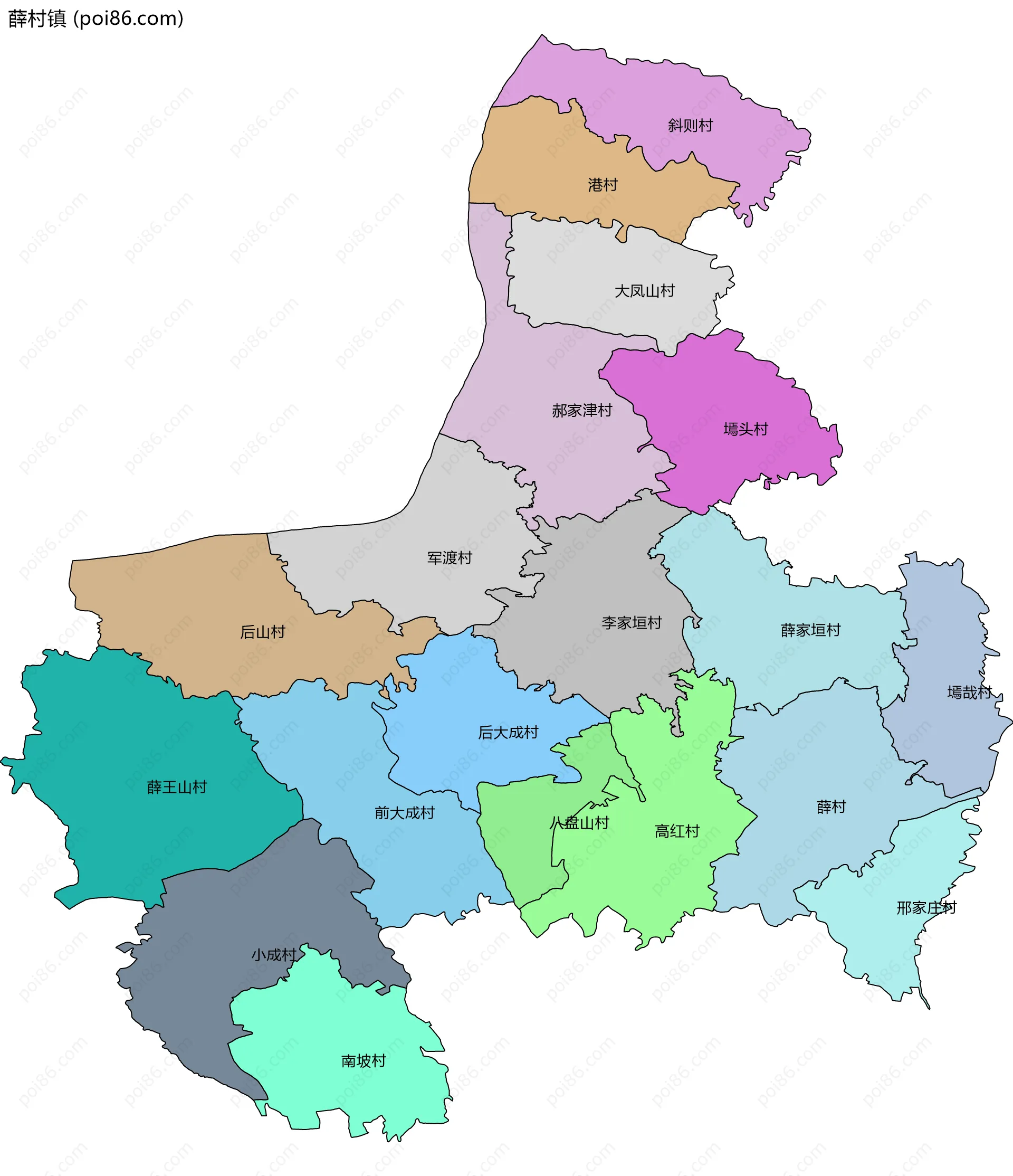 薛村镇边界地图(五级行政区划)