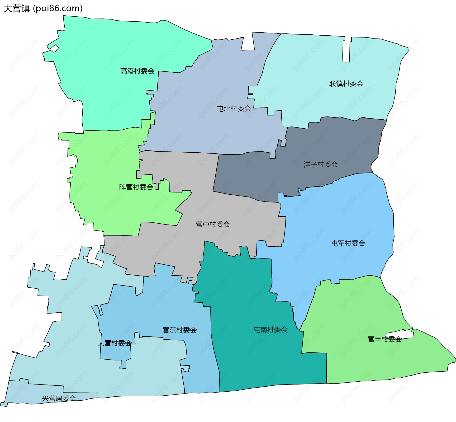 大营镇边界地图(五级行政区划)