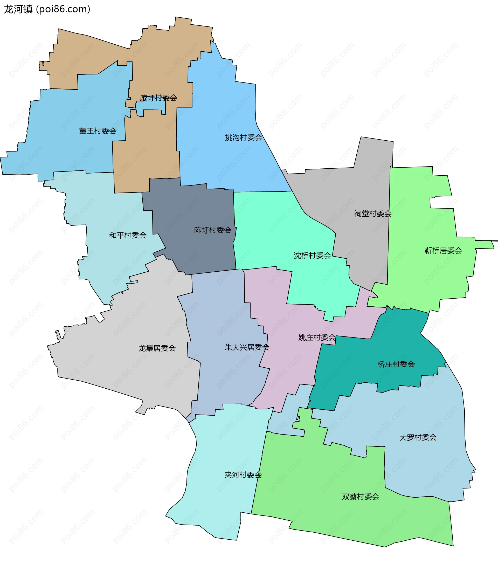 龙河镇边界地图(五级行政区划)