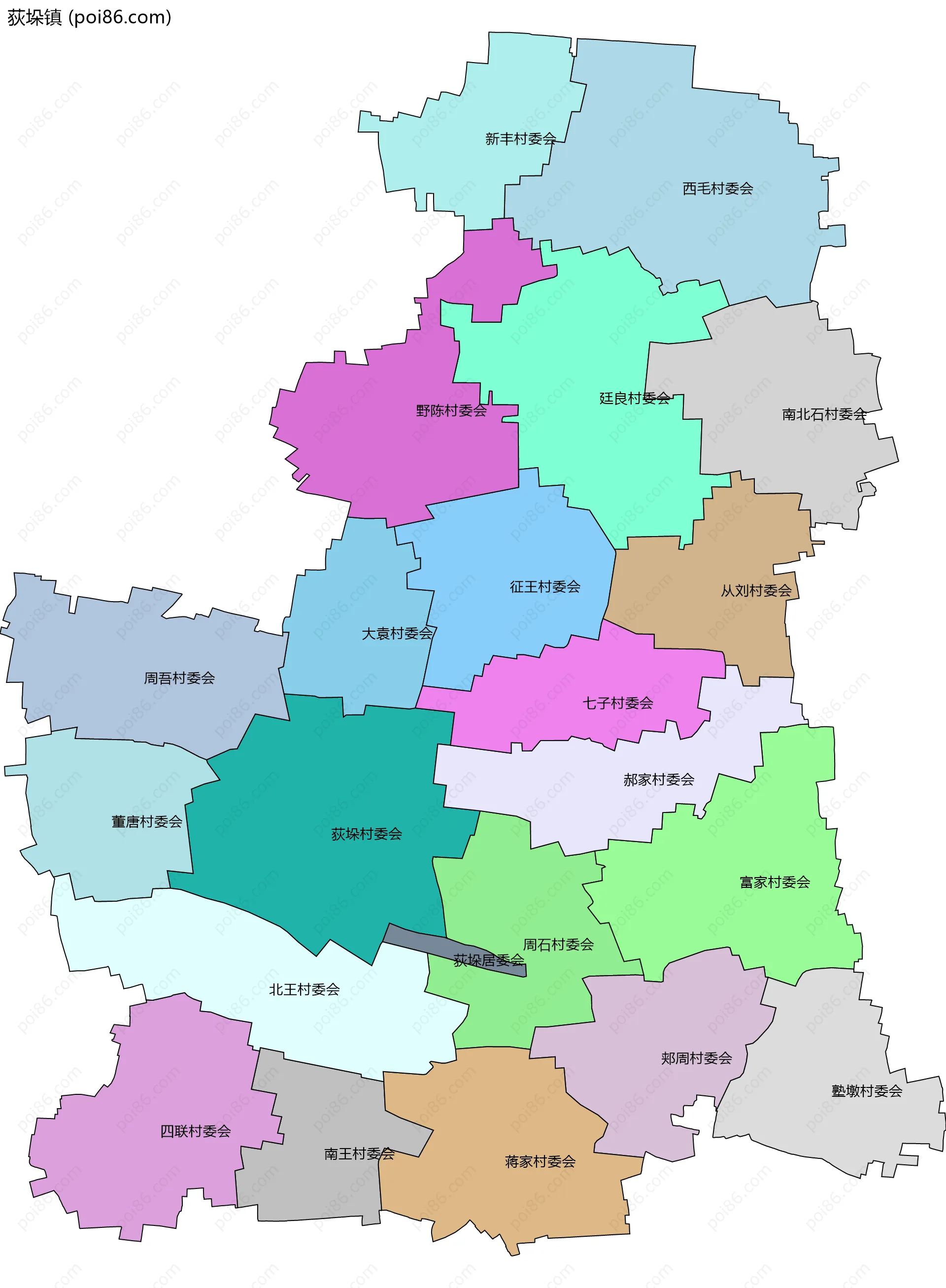 荻垛镇边界地图(五级行政区划)