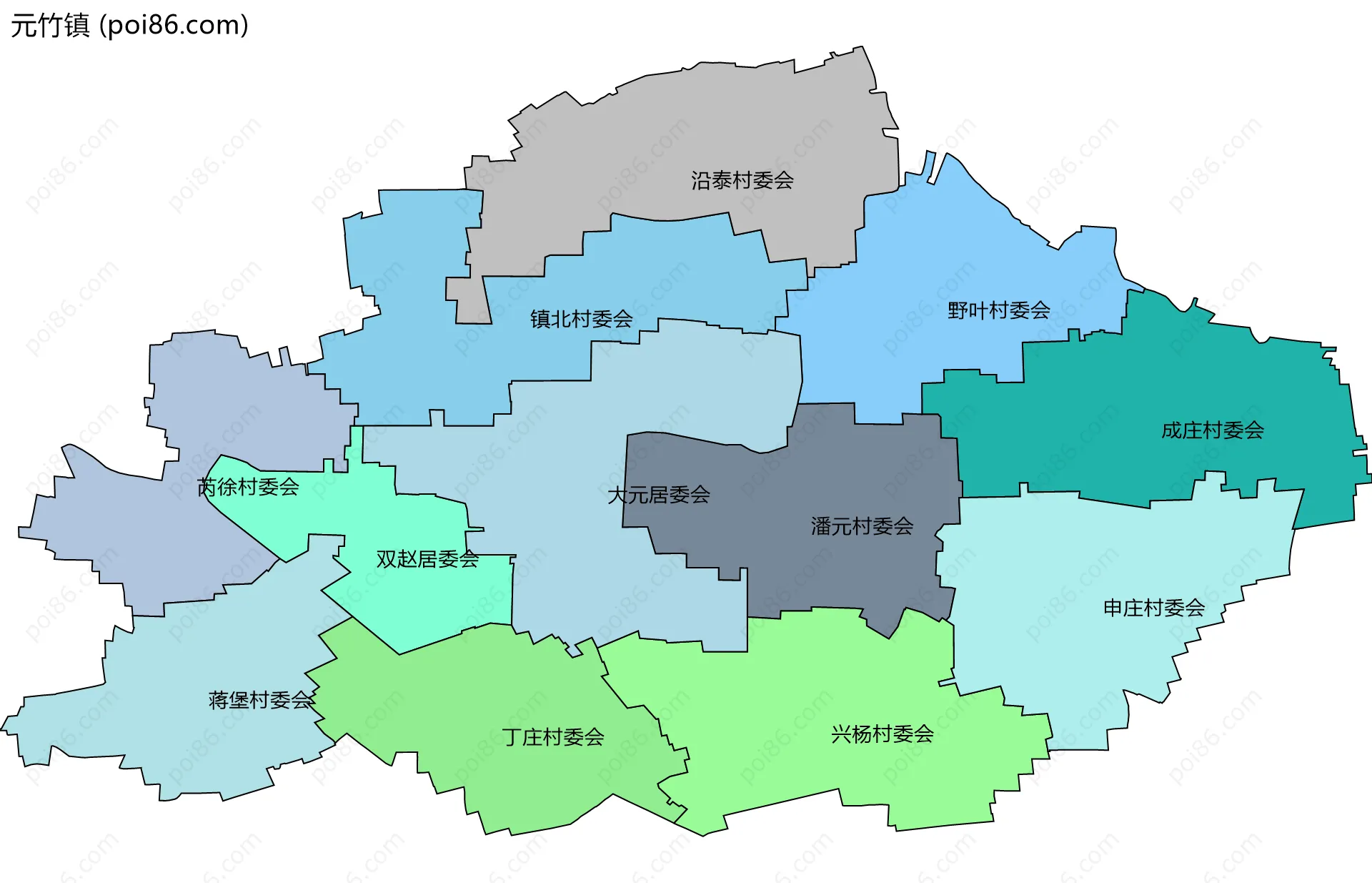 元竹镇边界地图(五级行政区划)