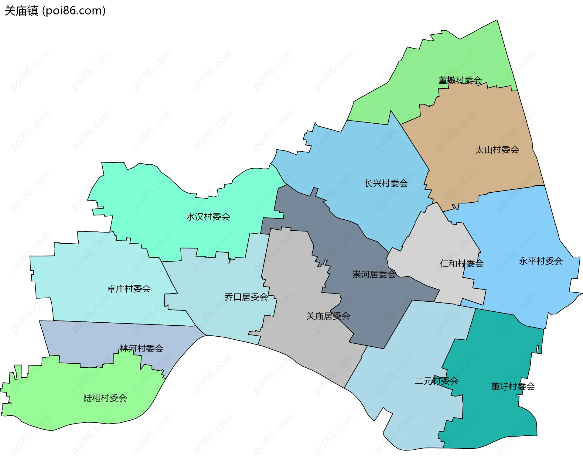 关庙镇边界地图(五级行政区划)
