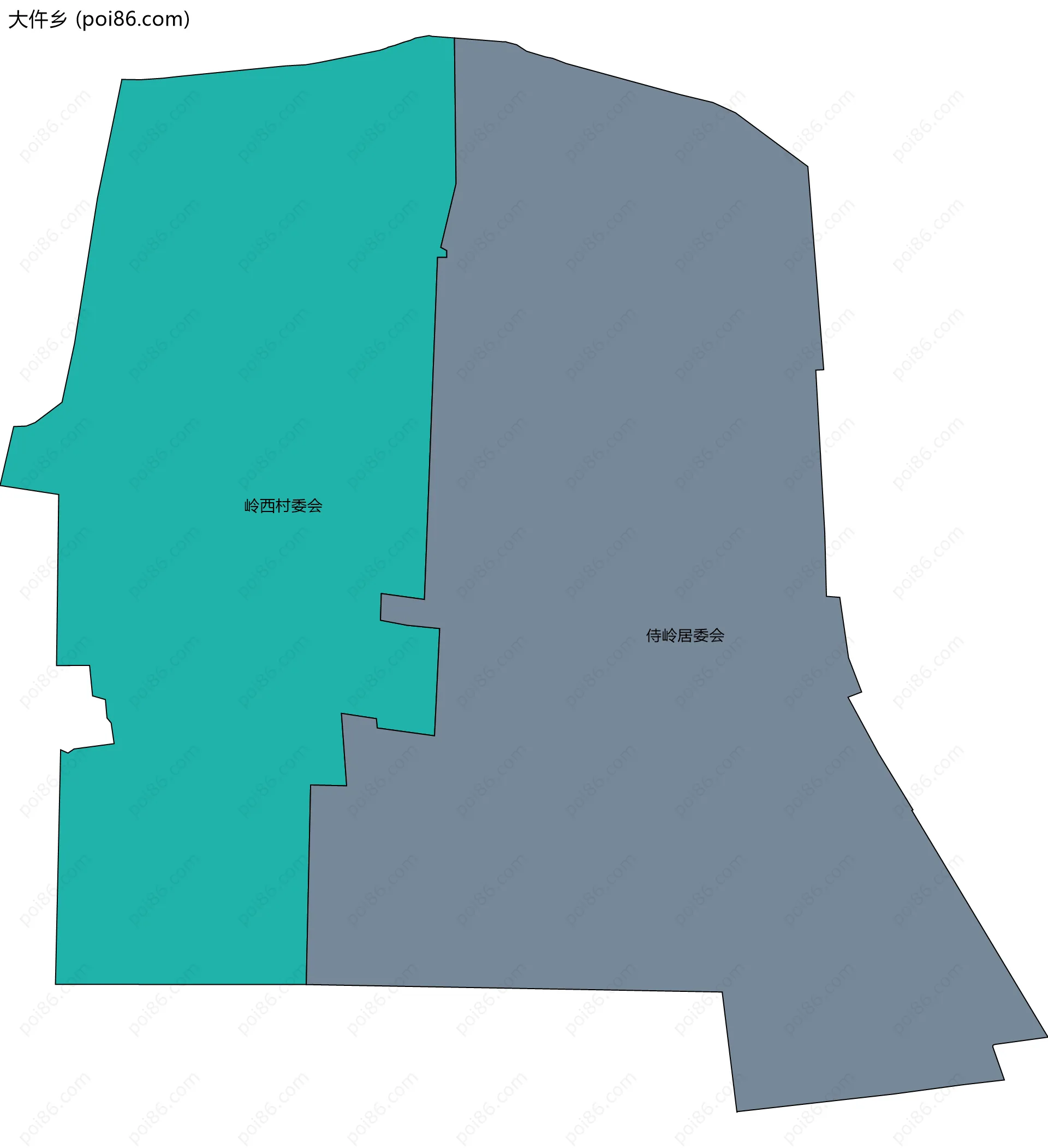 大仵乡边界地图(五级行政区划)