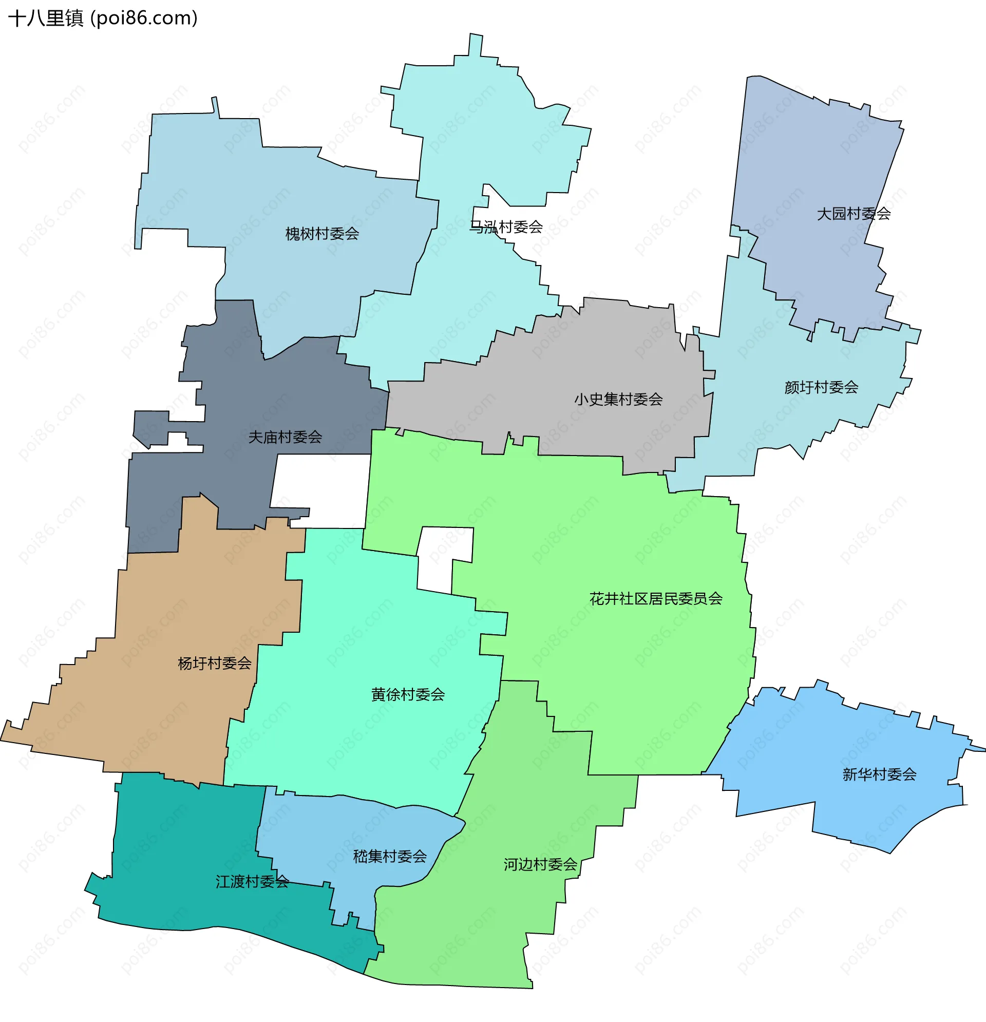 十八里镇边界地图(五级行政区划)