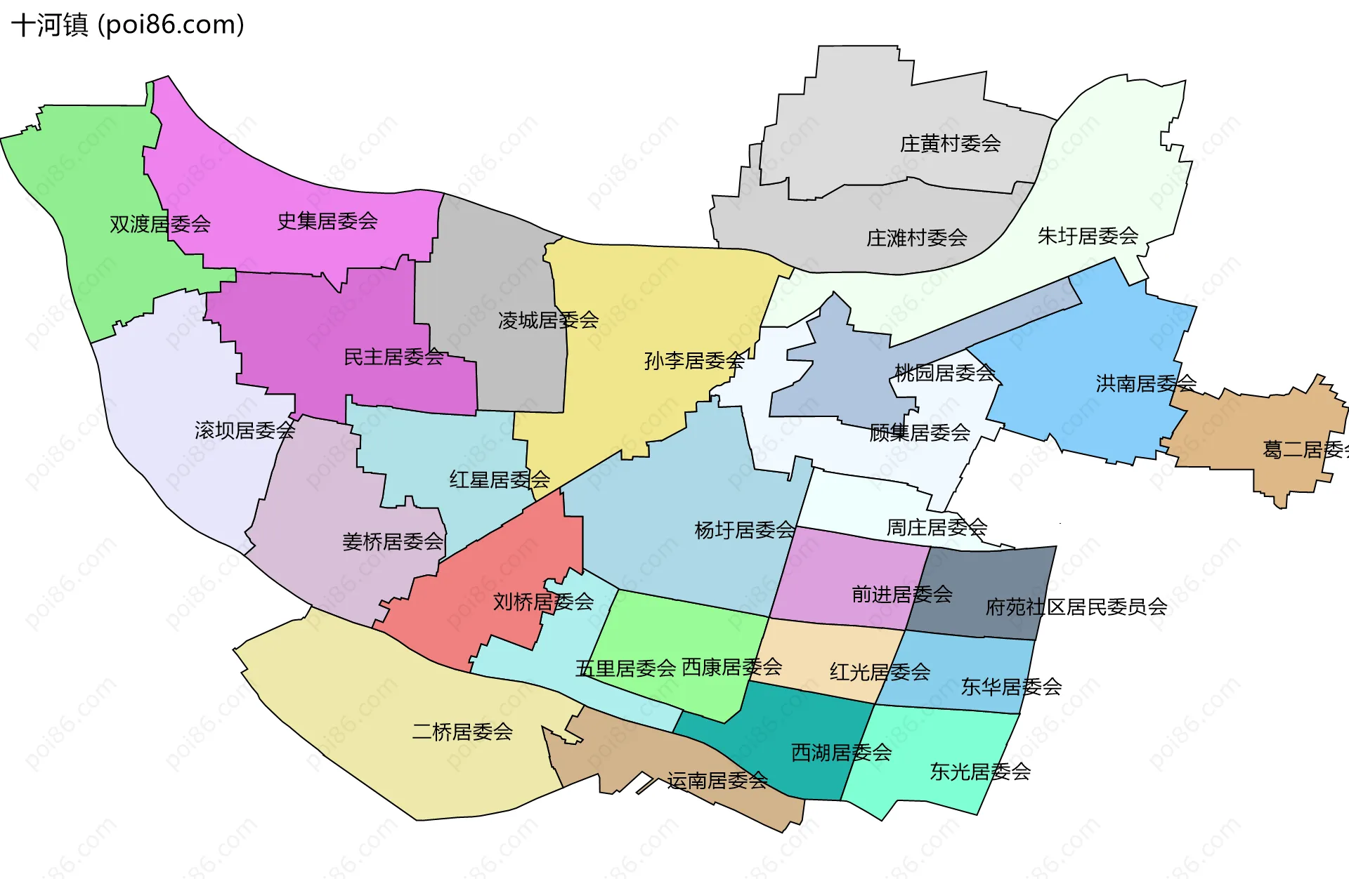 十河镇边界地图(五级行政区划)