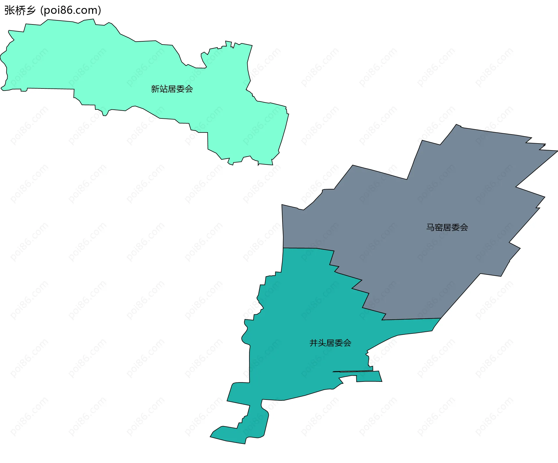 张桥乡边界地图(五级行政区划)