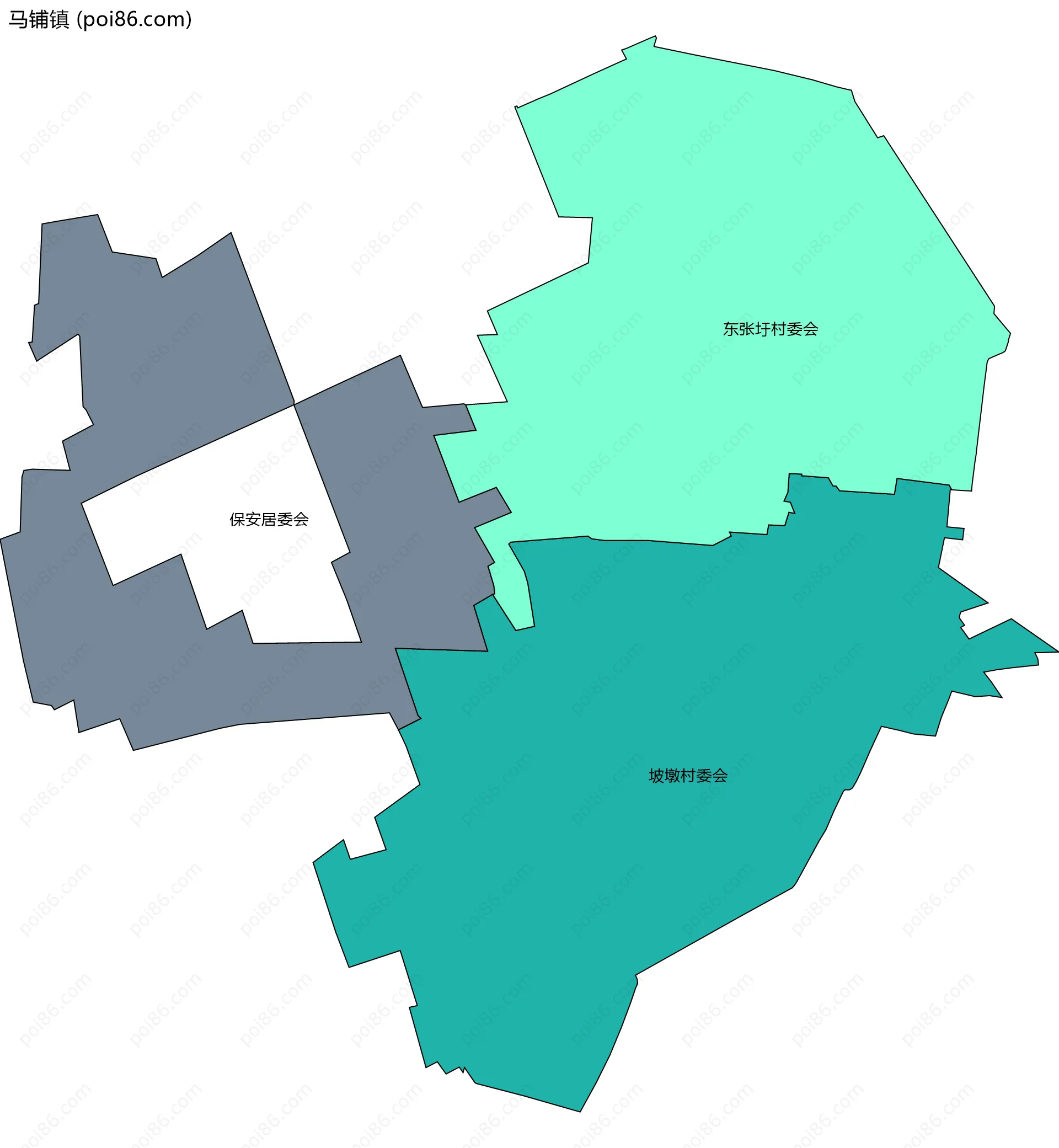 马铺镇边界地图(五级行政区划)