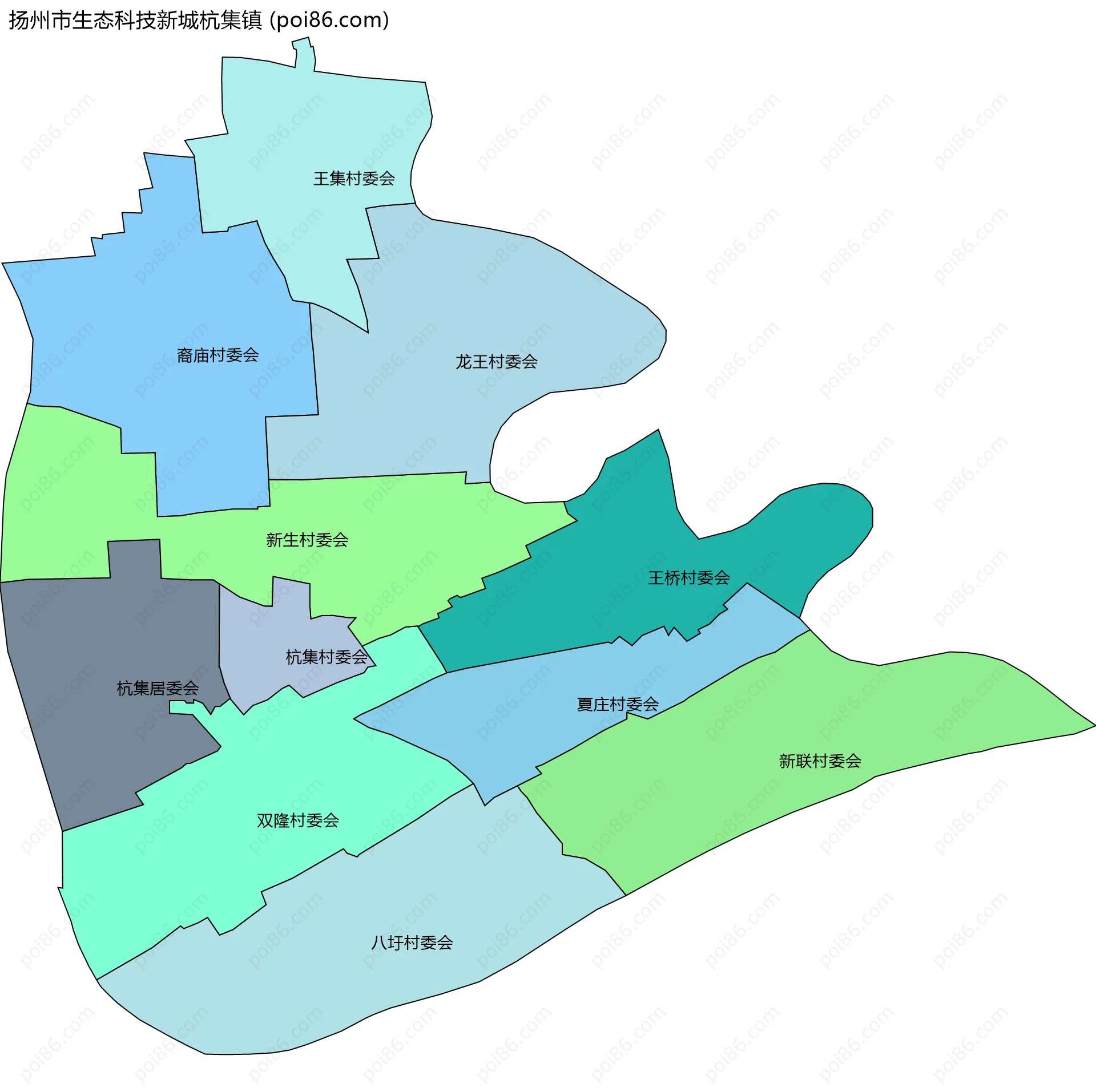 扬州市生态科技新城杭集镇边界地图(五级行政区划)