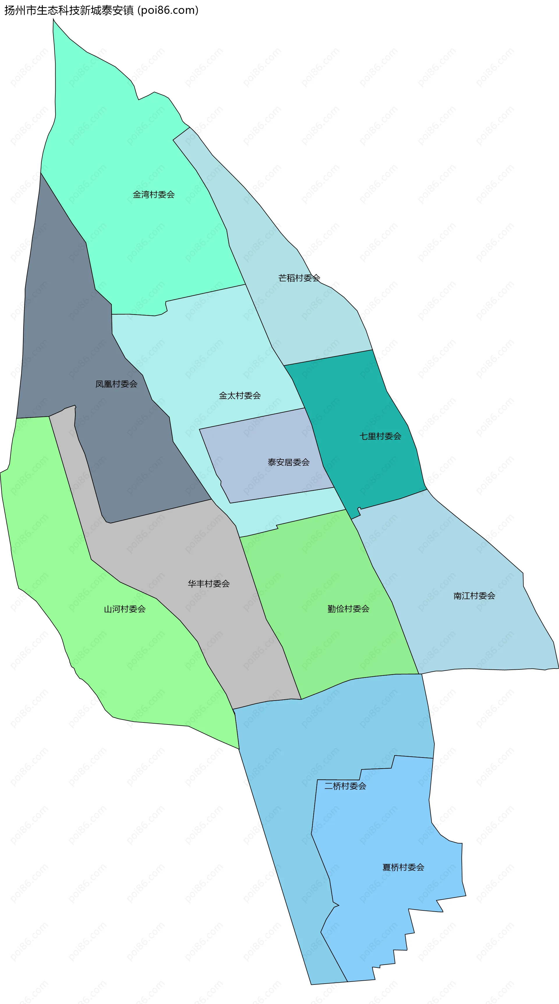 扬州市生态科技新城泰安镇边界地图(五级行政区划)