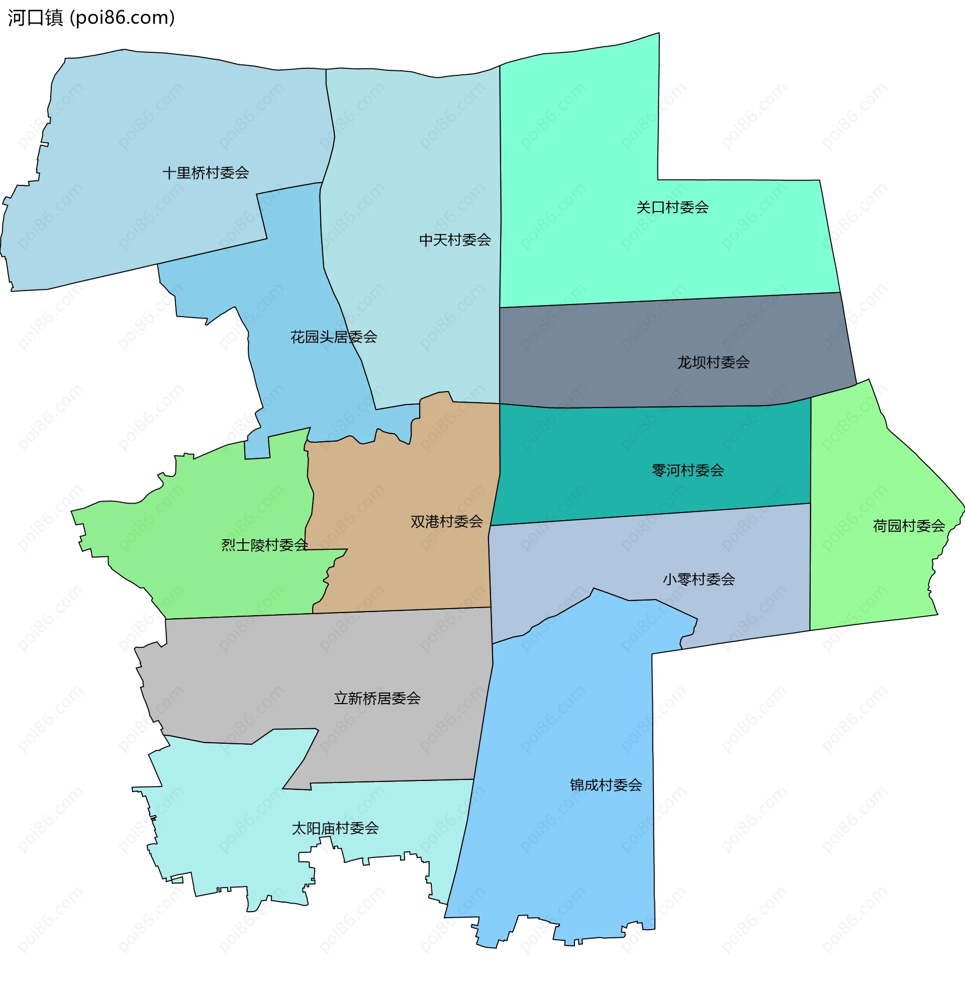 河口镇边界地图(五级行政区划)