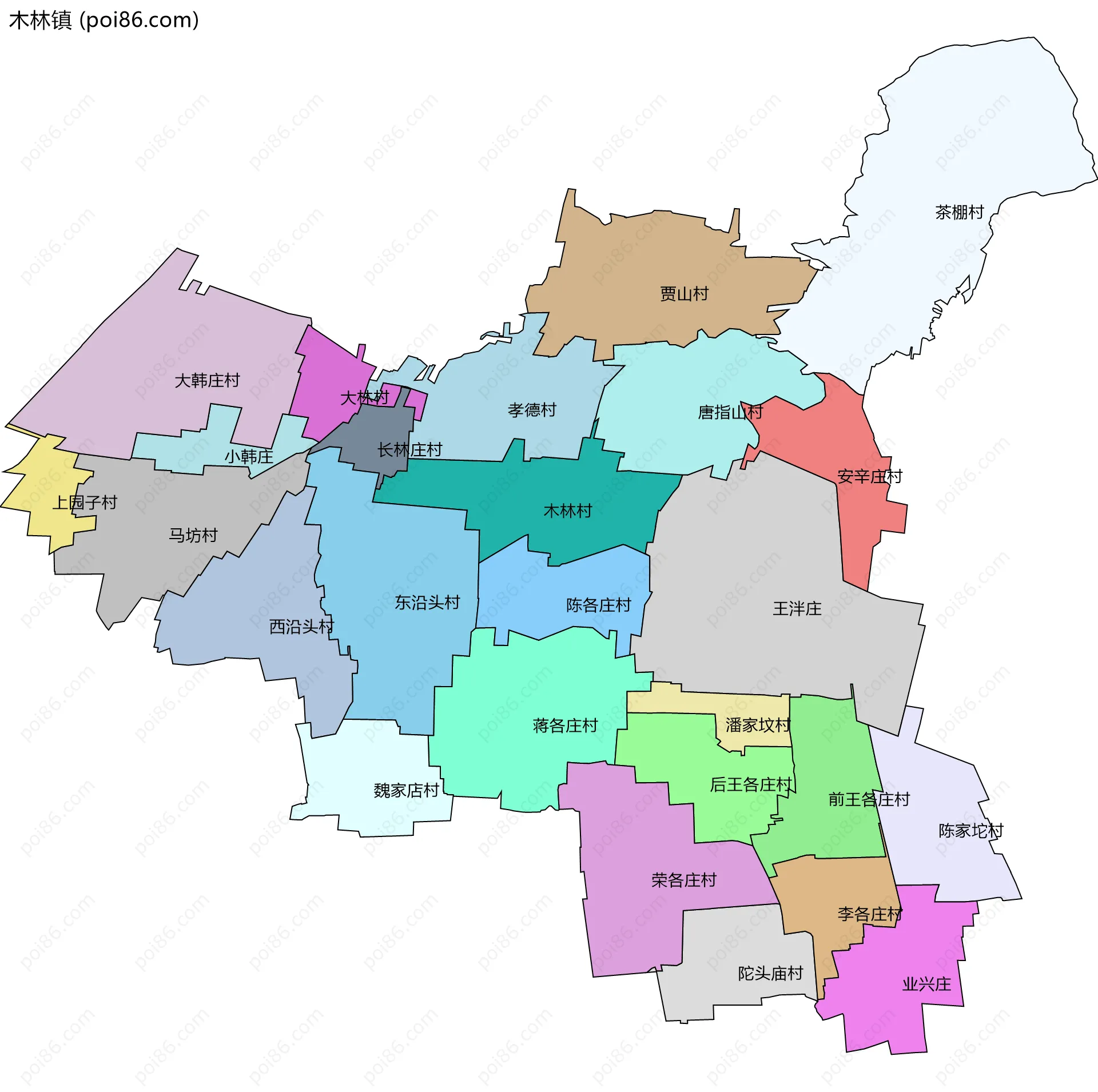 木林镇边界地图(五级行政区划)