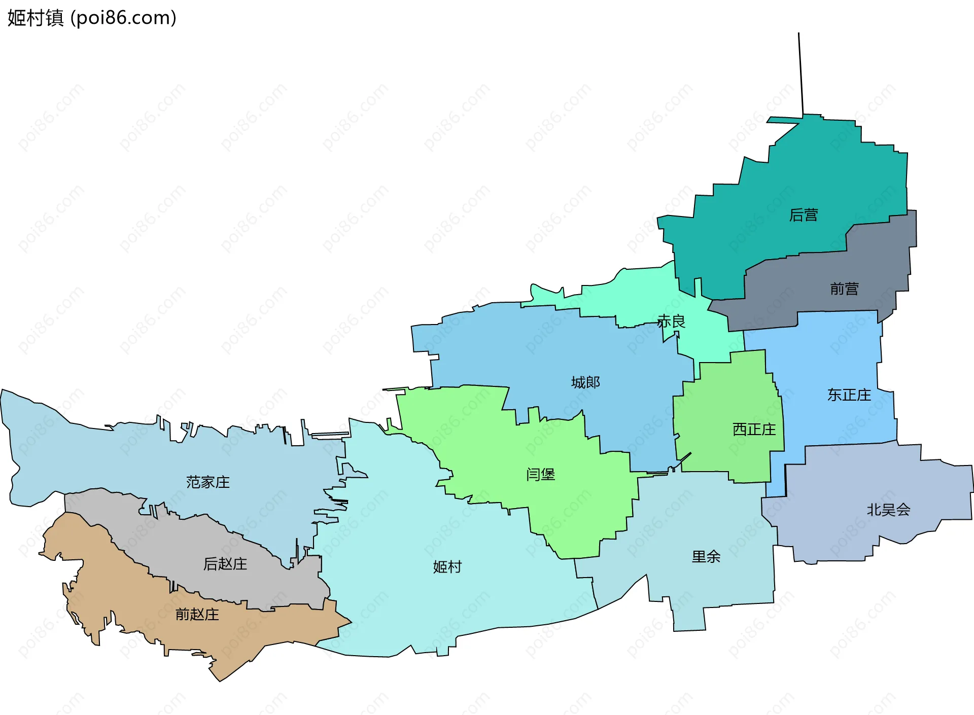姬村镇边界地图(五级行政区划)