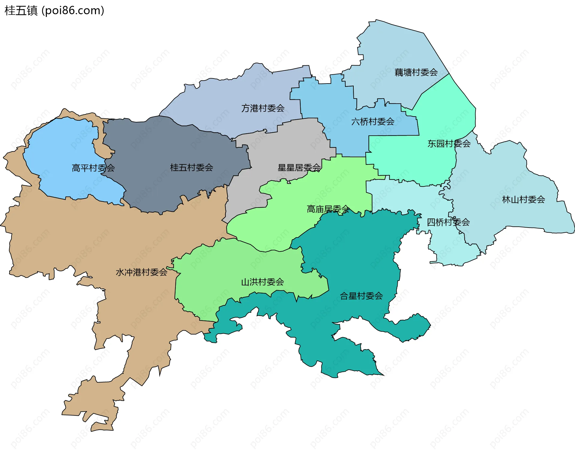 桂五镇边界地图(五级行政区划)