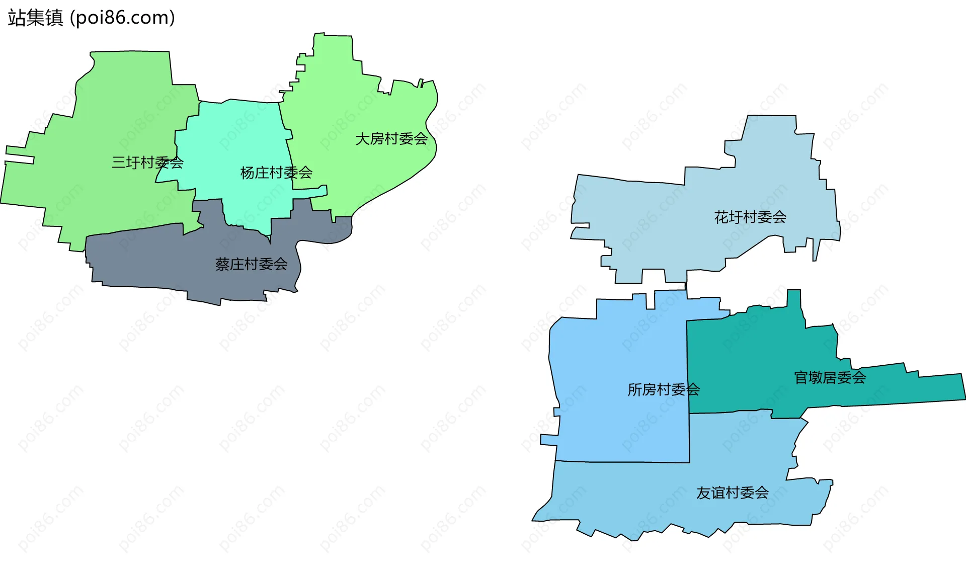 站集镇边界地图(五级行政区划)