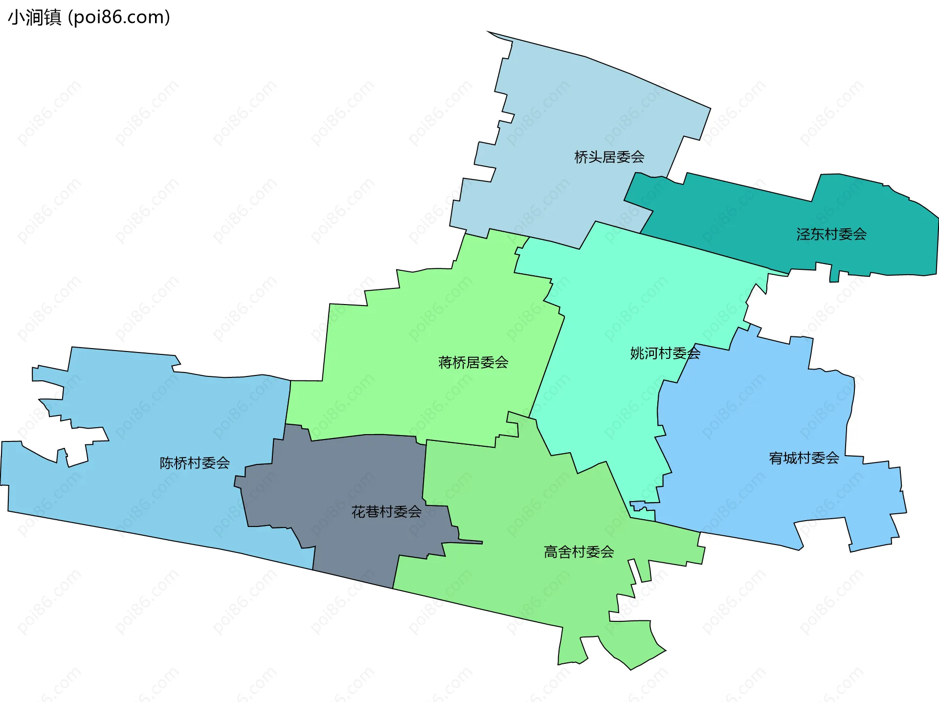 小涧镇边界地图(五级行政区划)