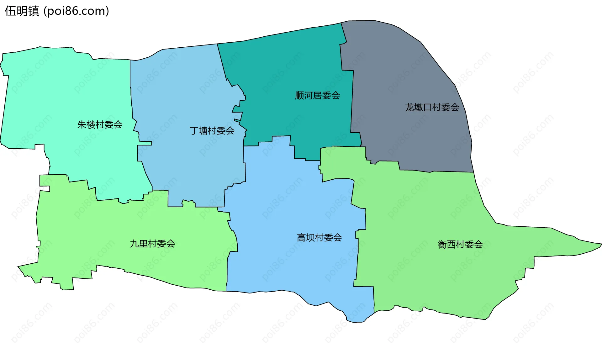 伍明镇边界地图(五级行政区划)