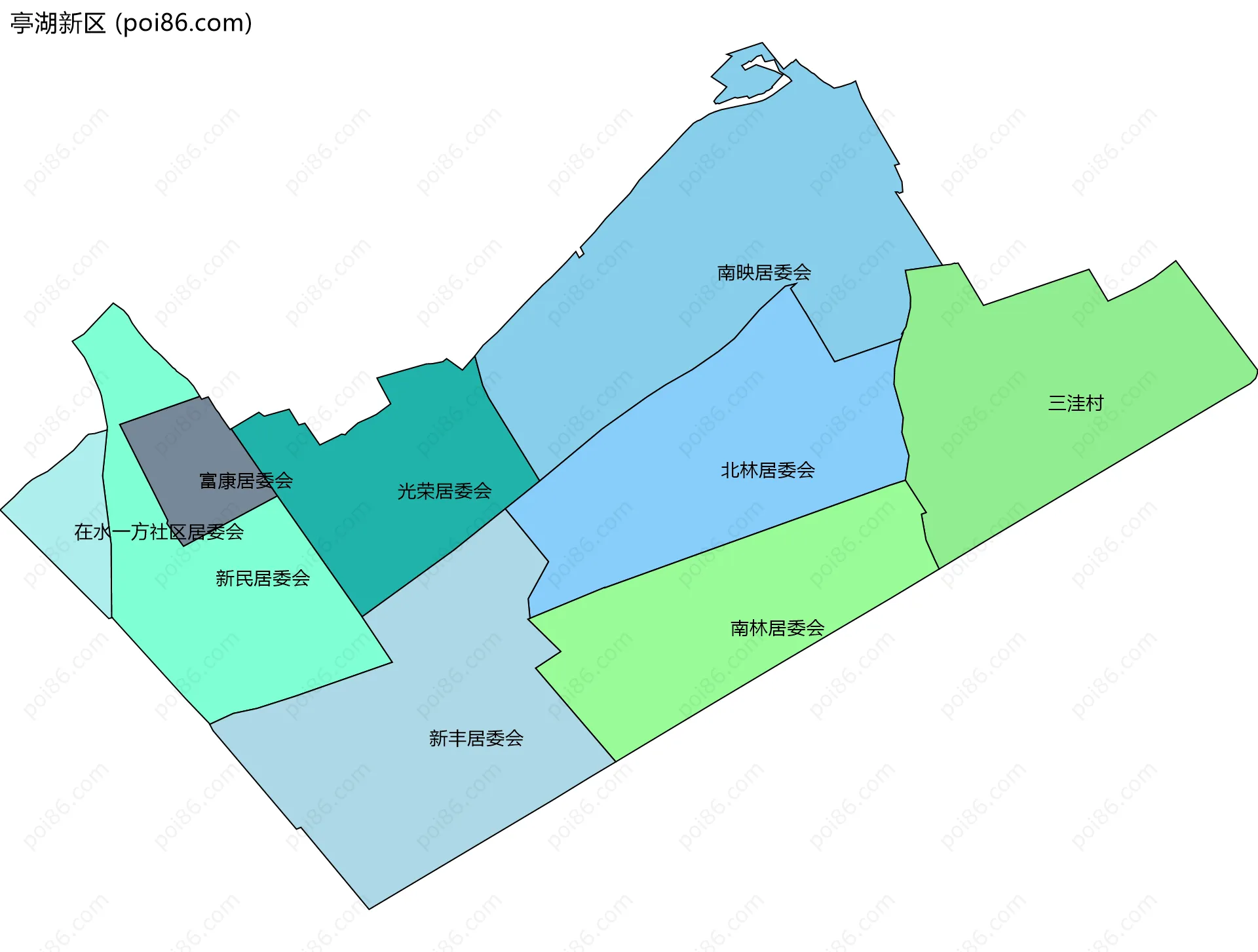亭湖新区边界地图(五级行政区划)