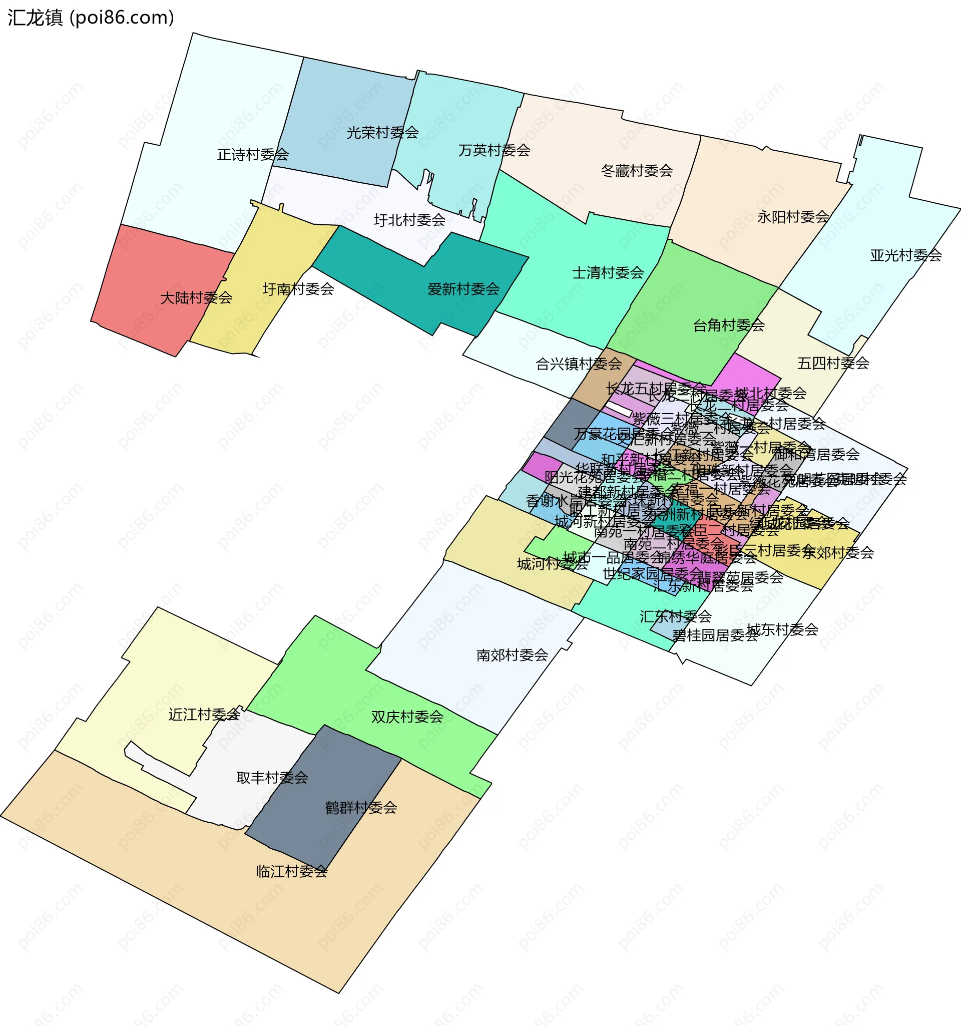 汇龙镇边界地图(五级行政区划)