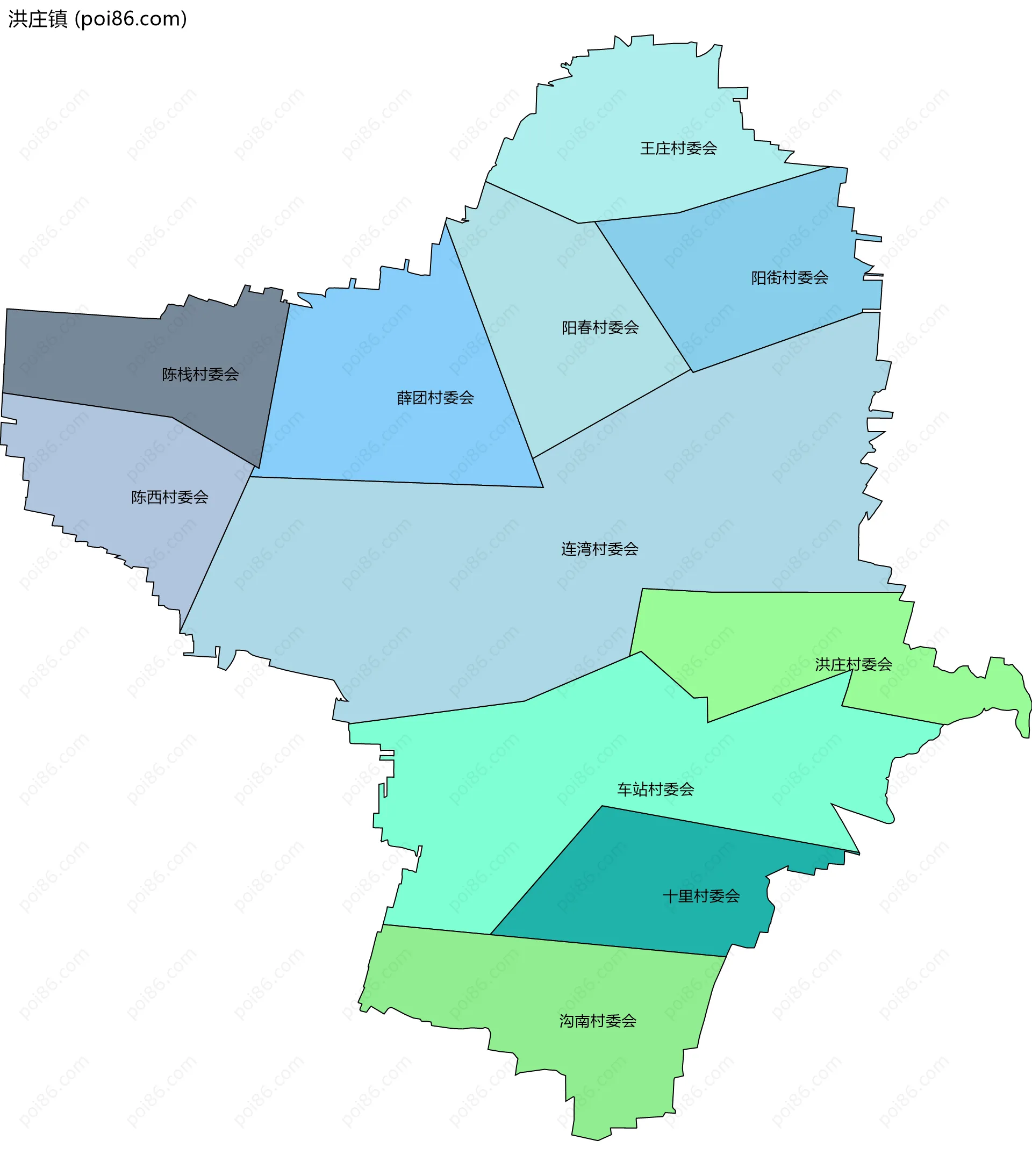 洪庄镇边界地图(五级行政区划)