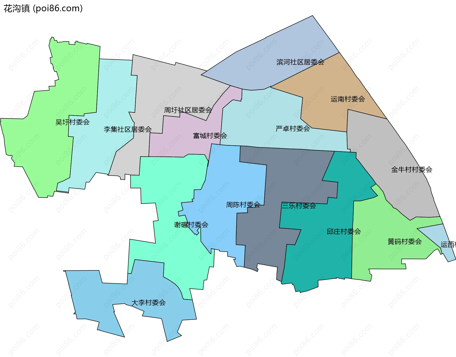 花沟镇边界地图(五级行政区划)