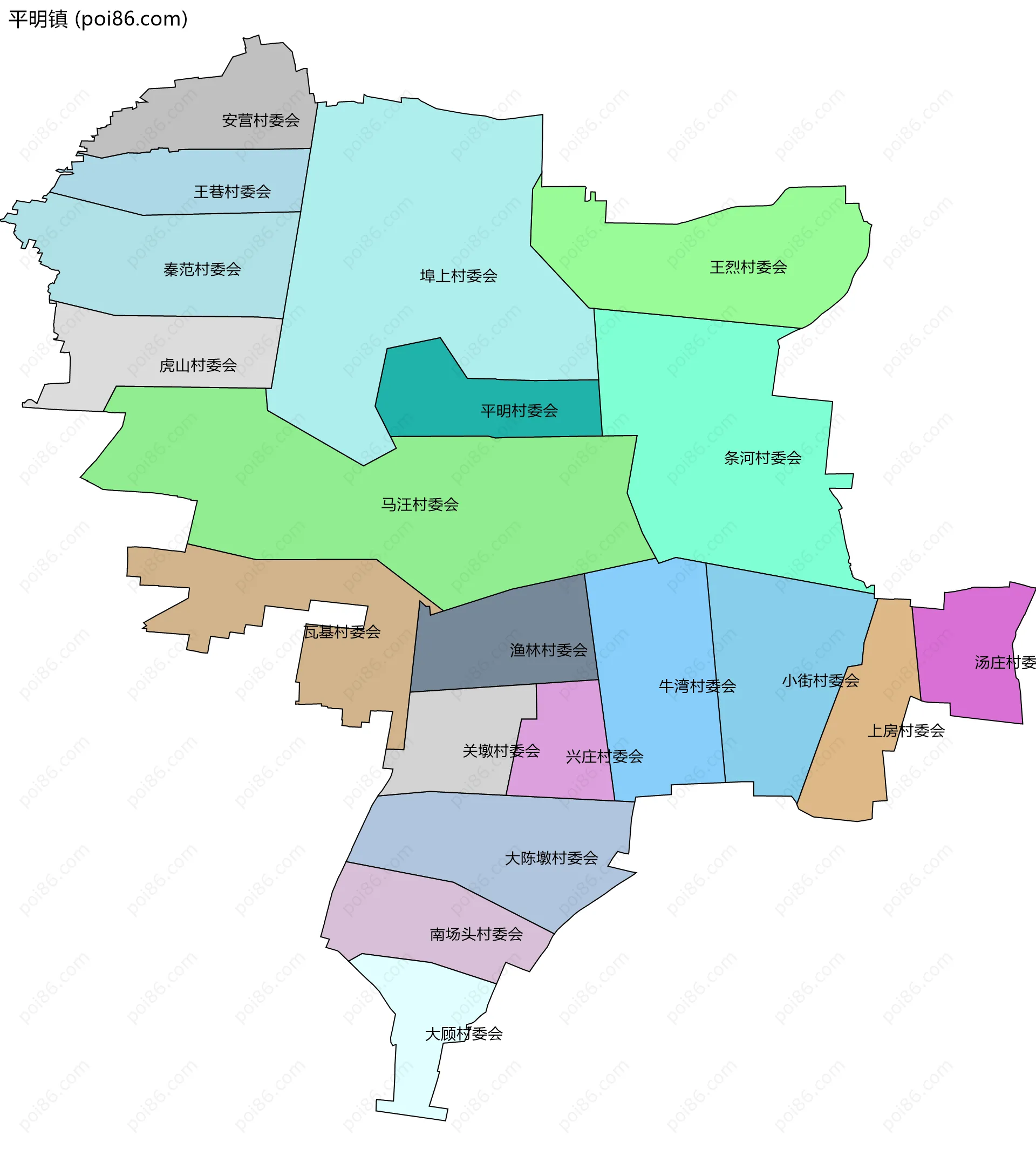 平明镇边界地图(五级行政区划)