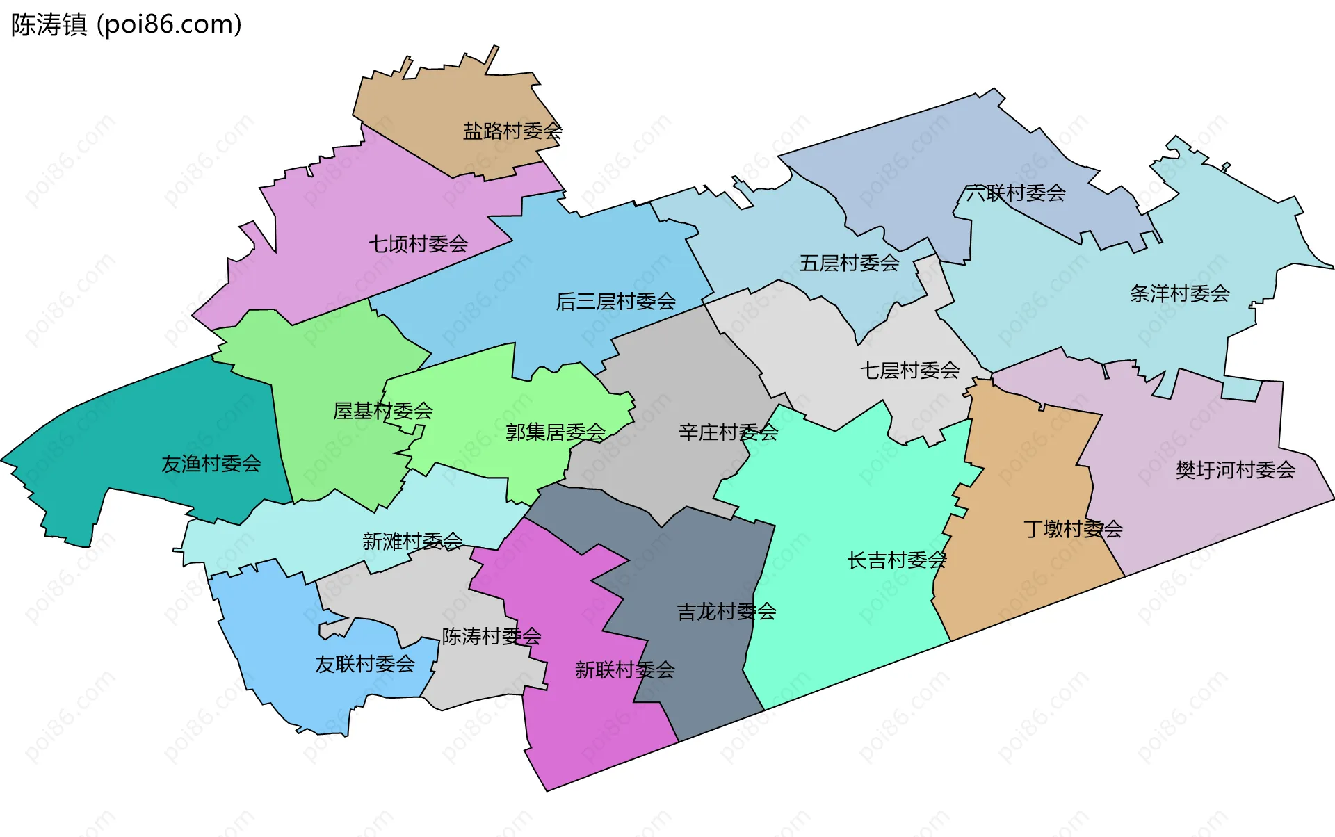 陈涛镇边界地图(五级行政区划)