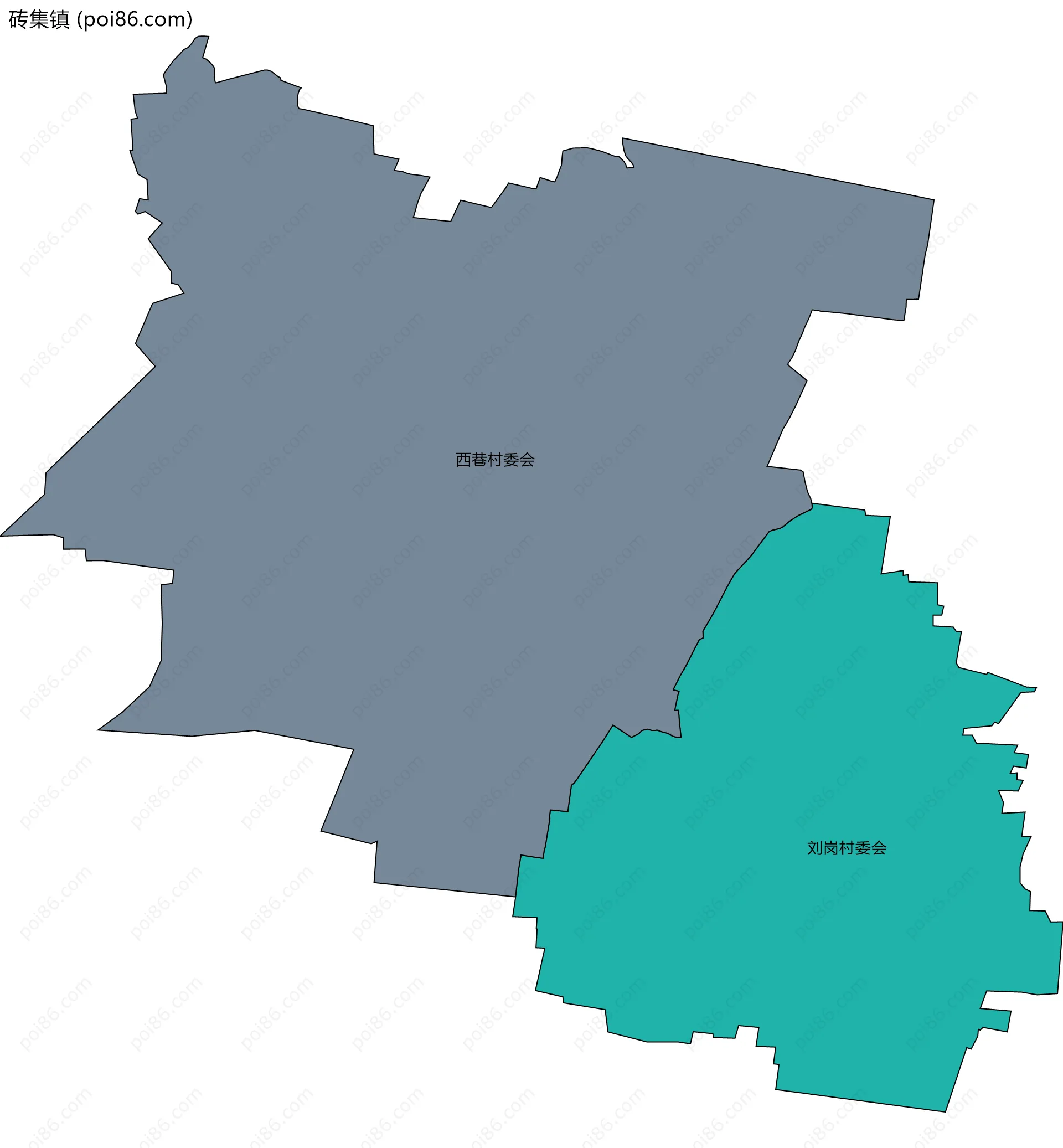 砖集镇边界地图(五级行政区划)