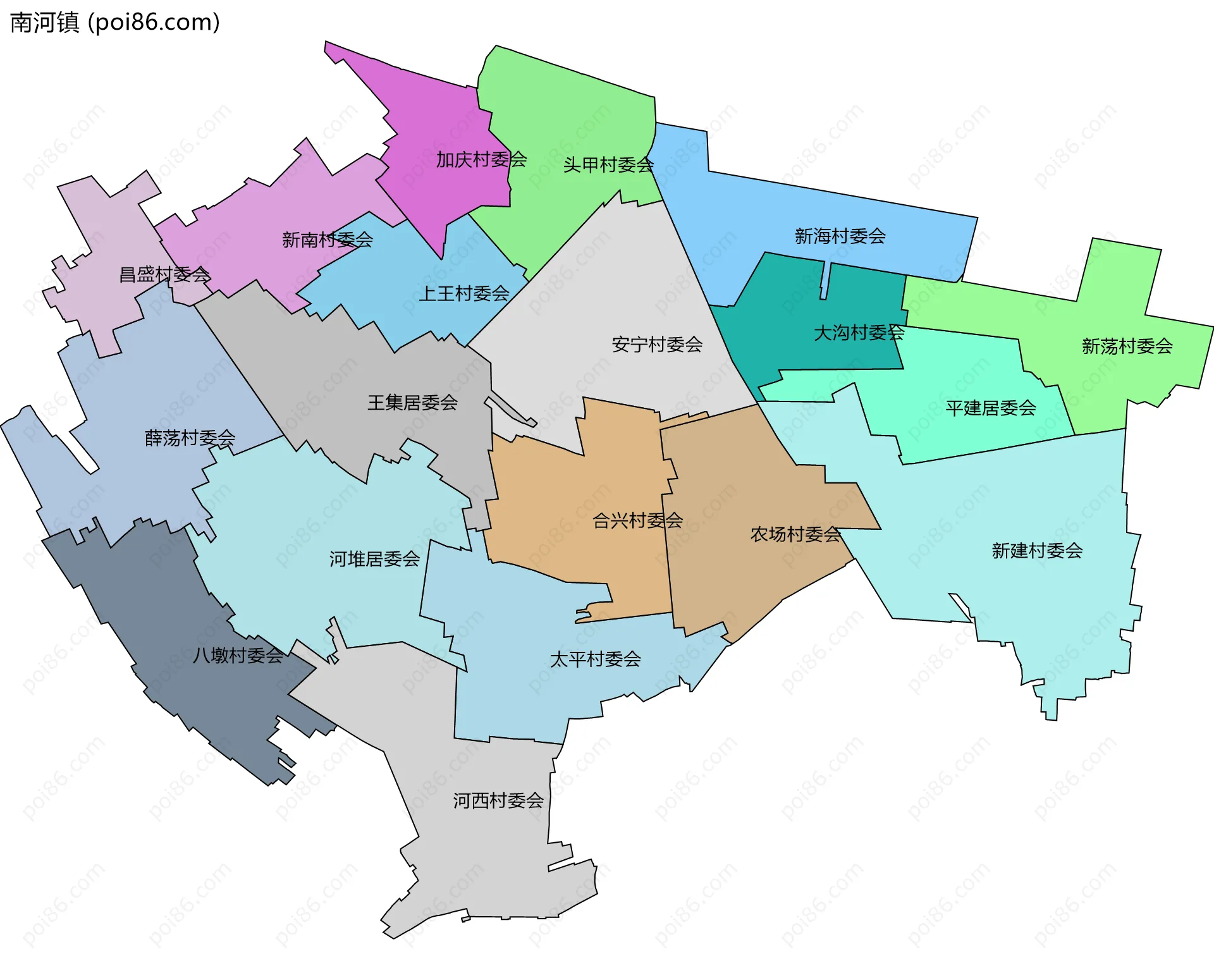 南河镇边界地图(五级行政区划)