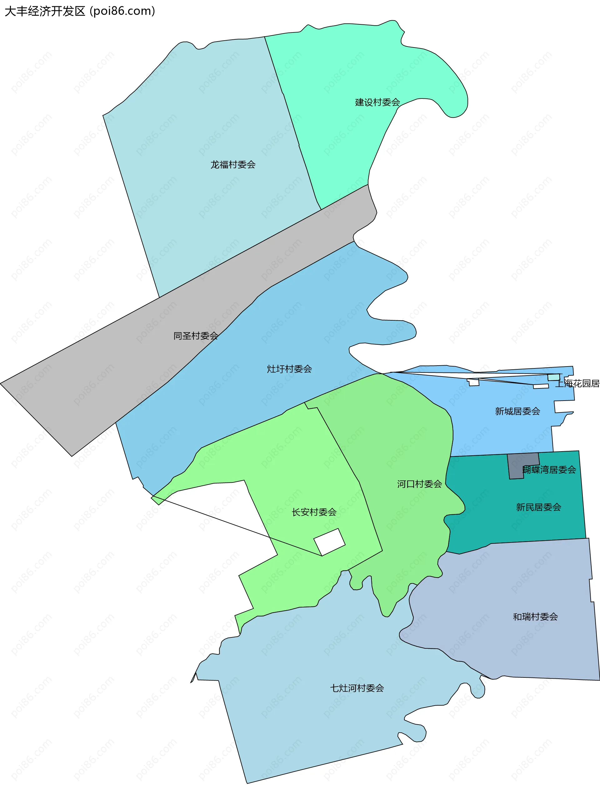 大丰经济开发区边界地图(五级行政区划)
