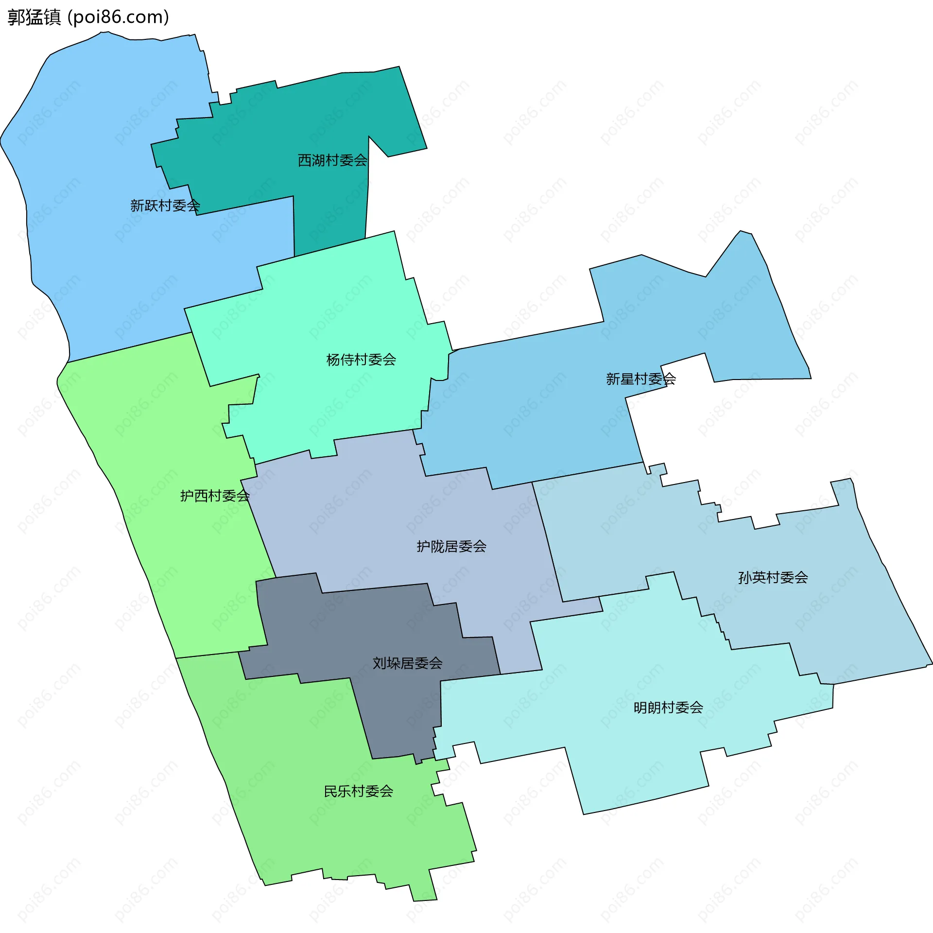 郭猛镇边界地图(五级行政区划)
