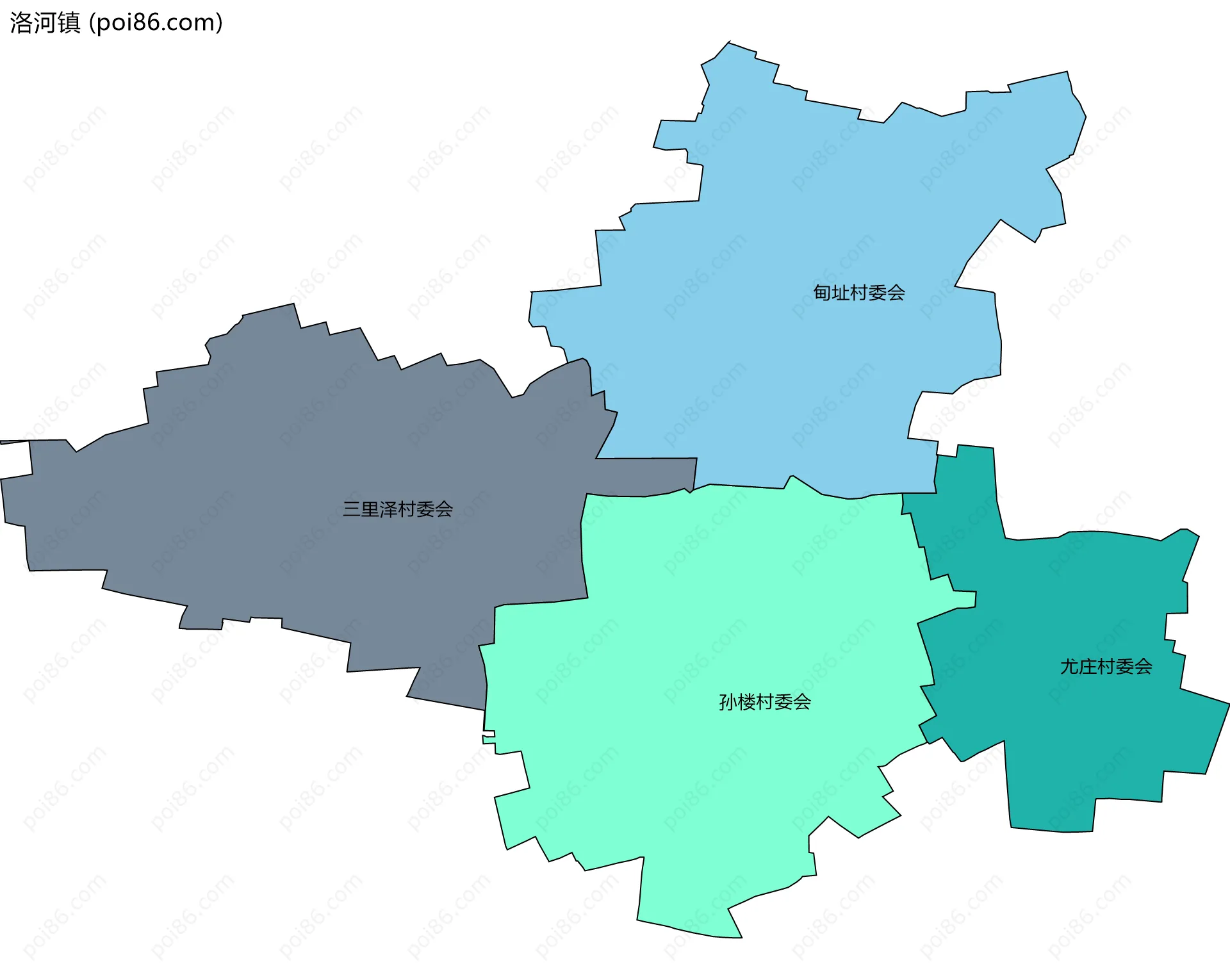 洛河镇边界地图(五级行政区划)