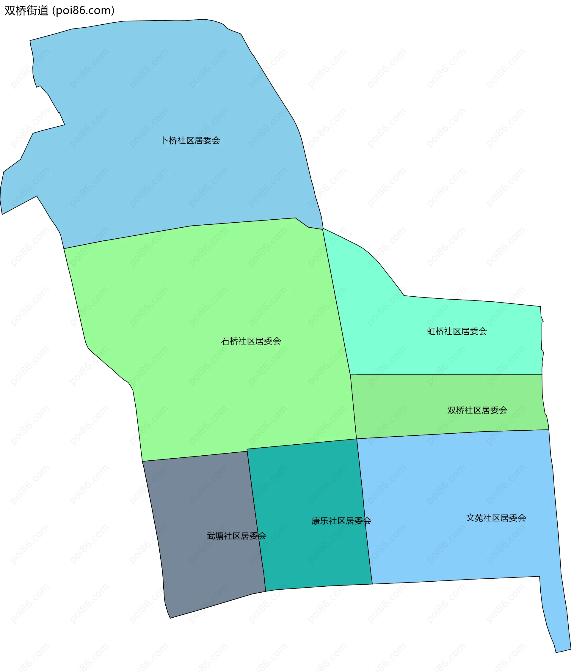 双桥街道边界地图(五级行政区划)