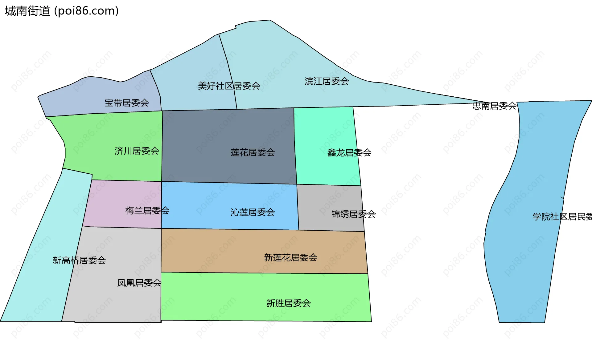 城南街道边界地图(五级行政区划)